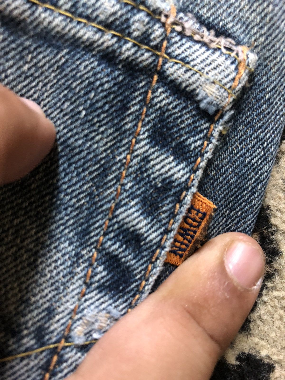 Edwin × Vintage VINTAGE SELVEDGE EDWIN 505 BLUE WASH DISTRESED GRUNGE DENIM Size US 31 - 11 Thumbnail