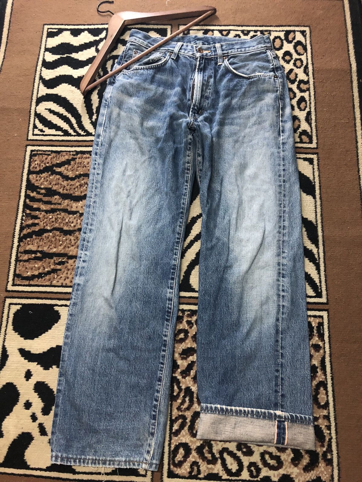 VINTAGE SELVEDGE EDWIN 505 BLUE WASH DISTRESSED DENIM