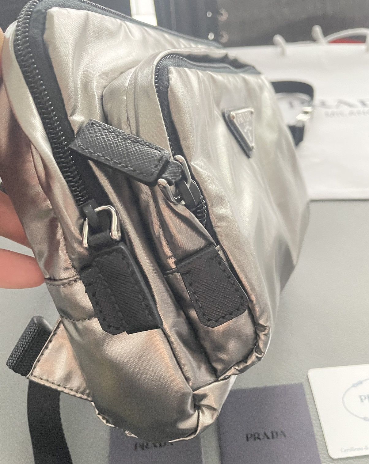 Prada Super Rare Brand NEW Prada Logo Silver Battle Bag Size ONE SIZE - 22 Thumbnail