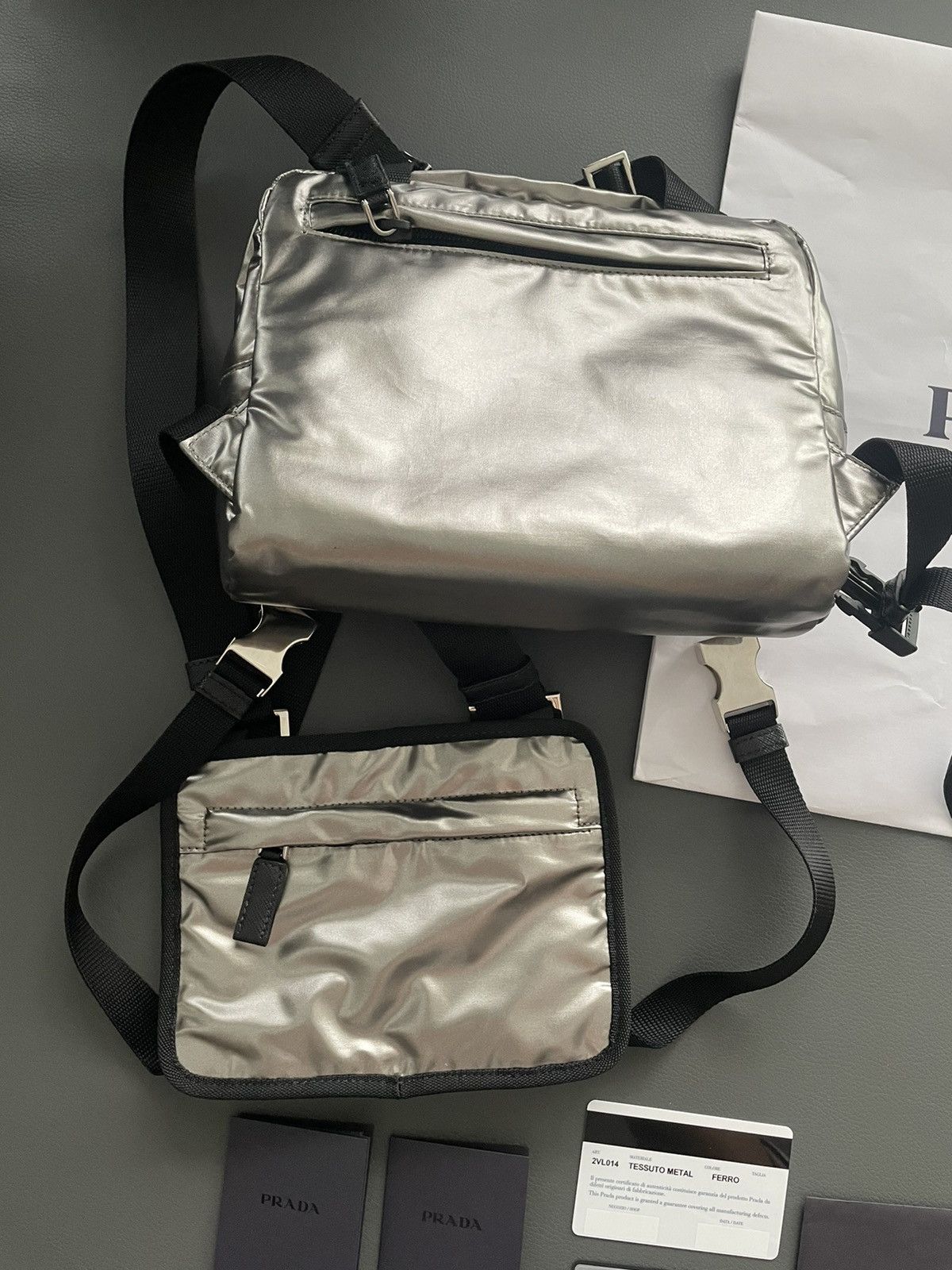 Prada Super Rare Brand NEW Prada Logo Silver Battle Bag Size ONE SIZE - 8 Thumbnail
