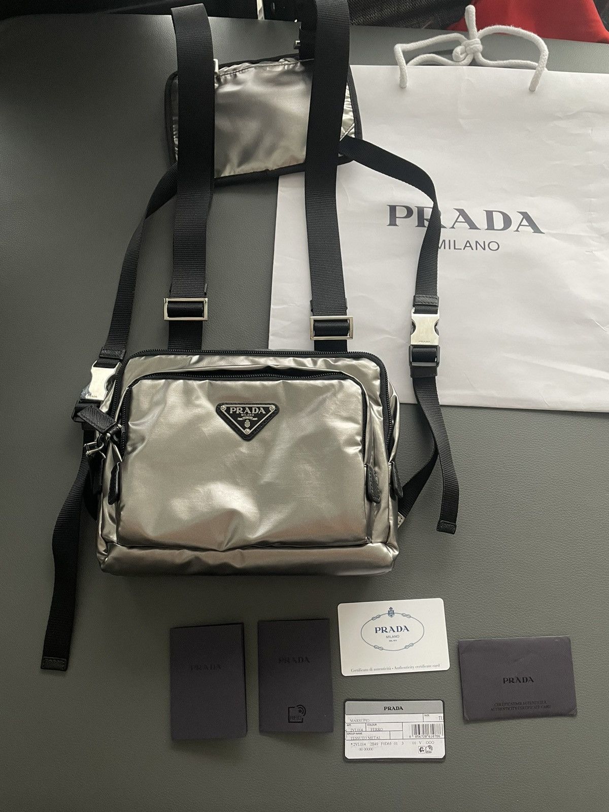 Prada Super Rare Brand NEW Prada Logo Silver Battle Bag Size ONE SIZE - 20 Thumbnail