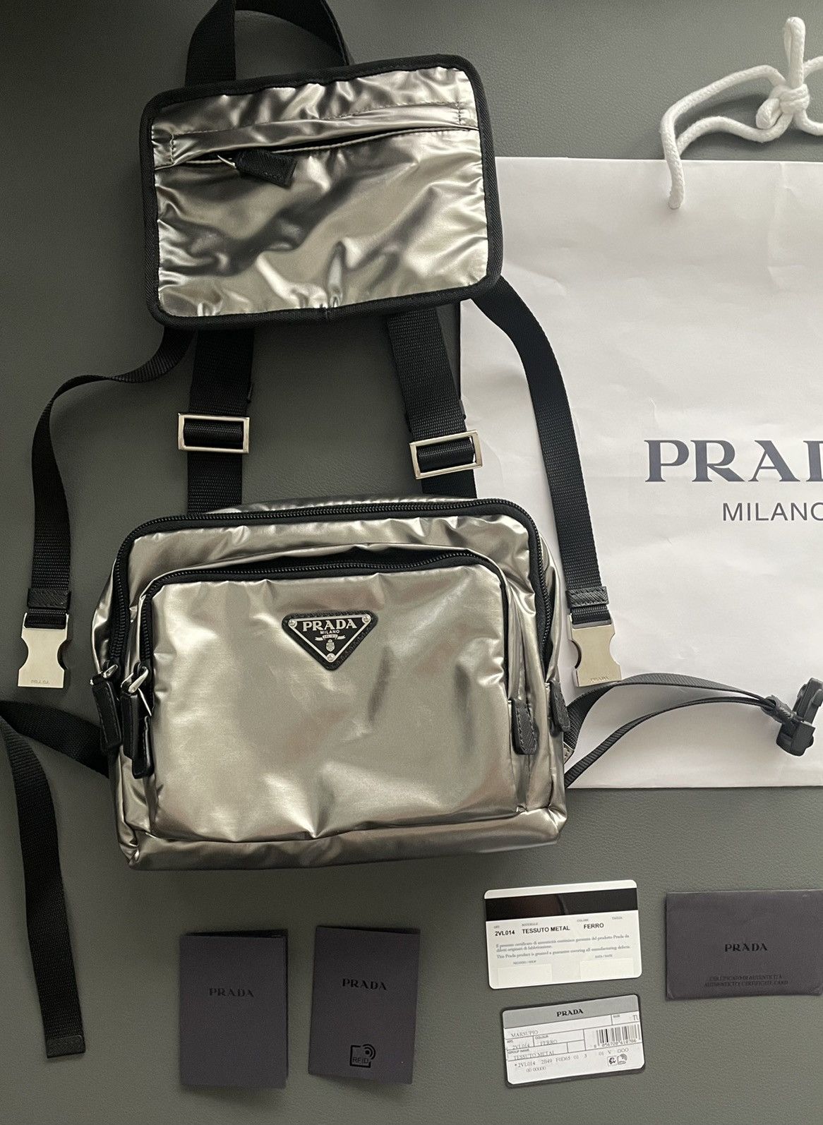 Prada Super Rare Brand NEW Prada Logo Silver Battle Bag Size ONE SIZE - 1 Thumbnail
