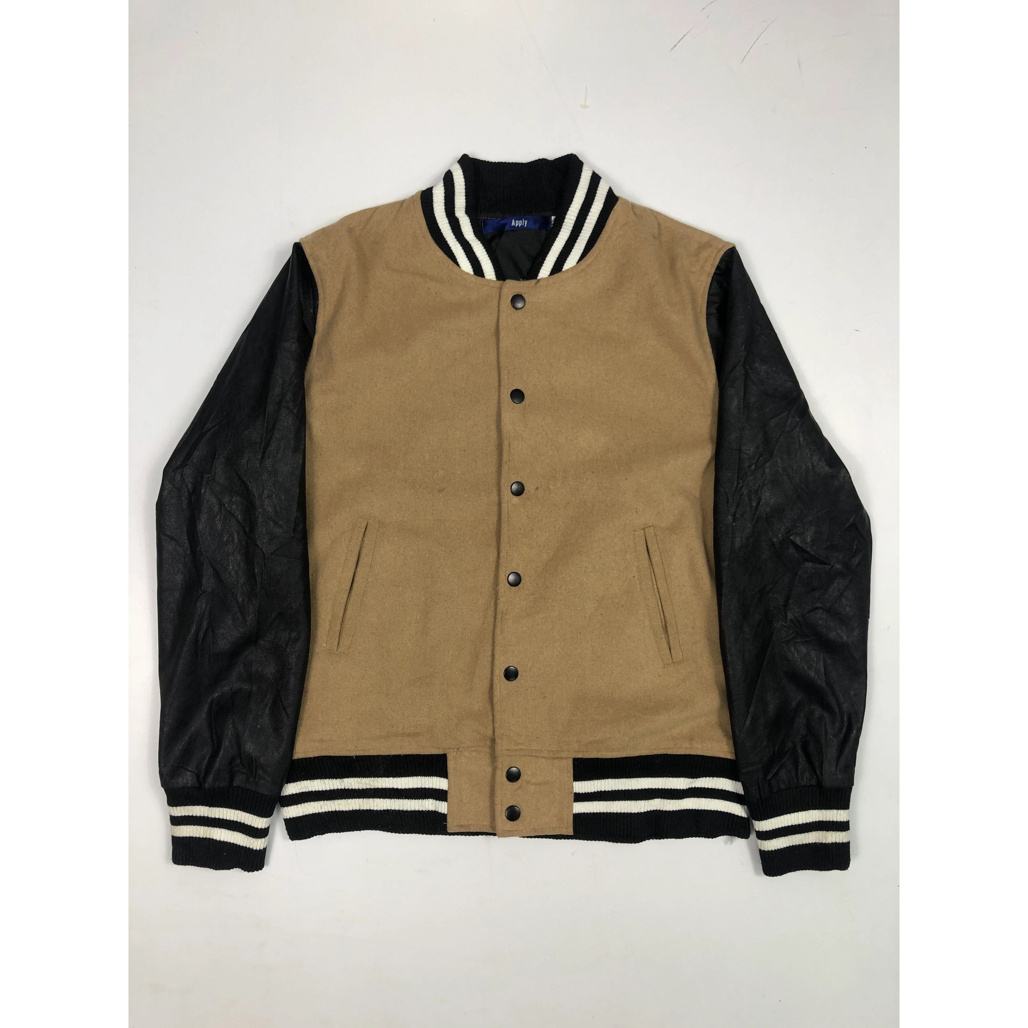 Vintage Vintage 90s Spins Varsity Leather Sleeve Jacket V0078 Size US L / EU 52-54 / 3 - 1 Thumbnail