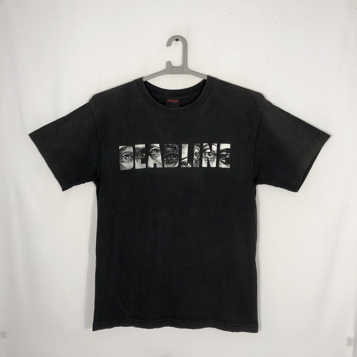 image of Thrashdeadline An Eye For An Eye Spellout Sun Faded Tee in Black, Men's (Size Medium)