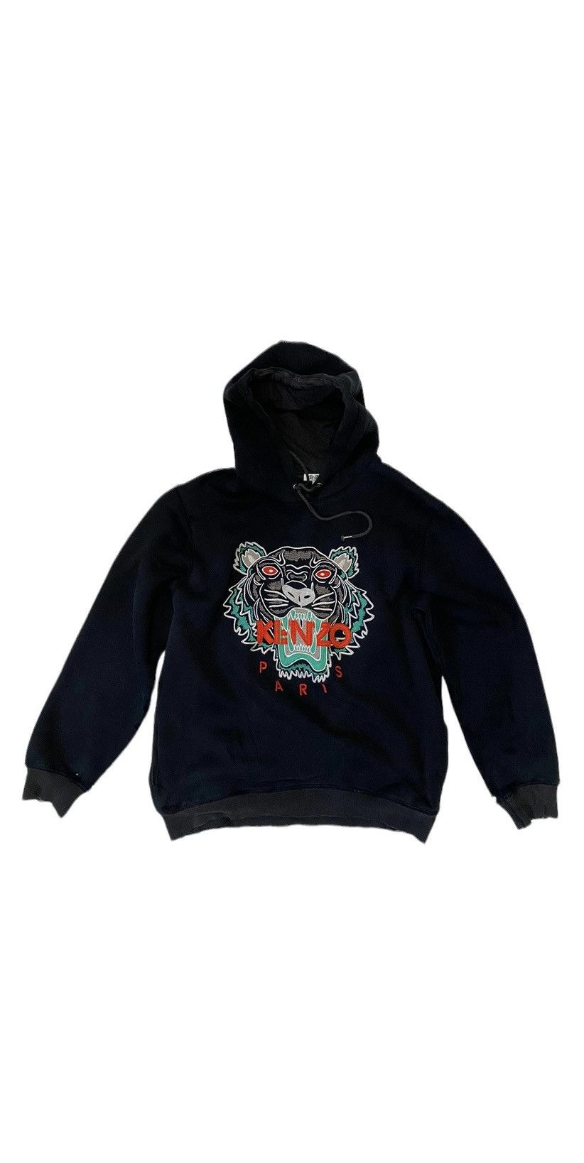 Image of Distressed Kenzo Tiger Hoodie in Faded Black, Men's (Size XL)