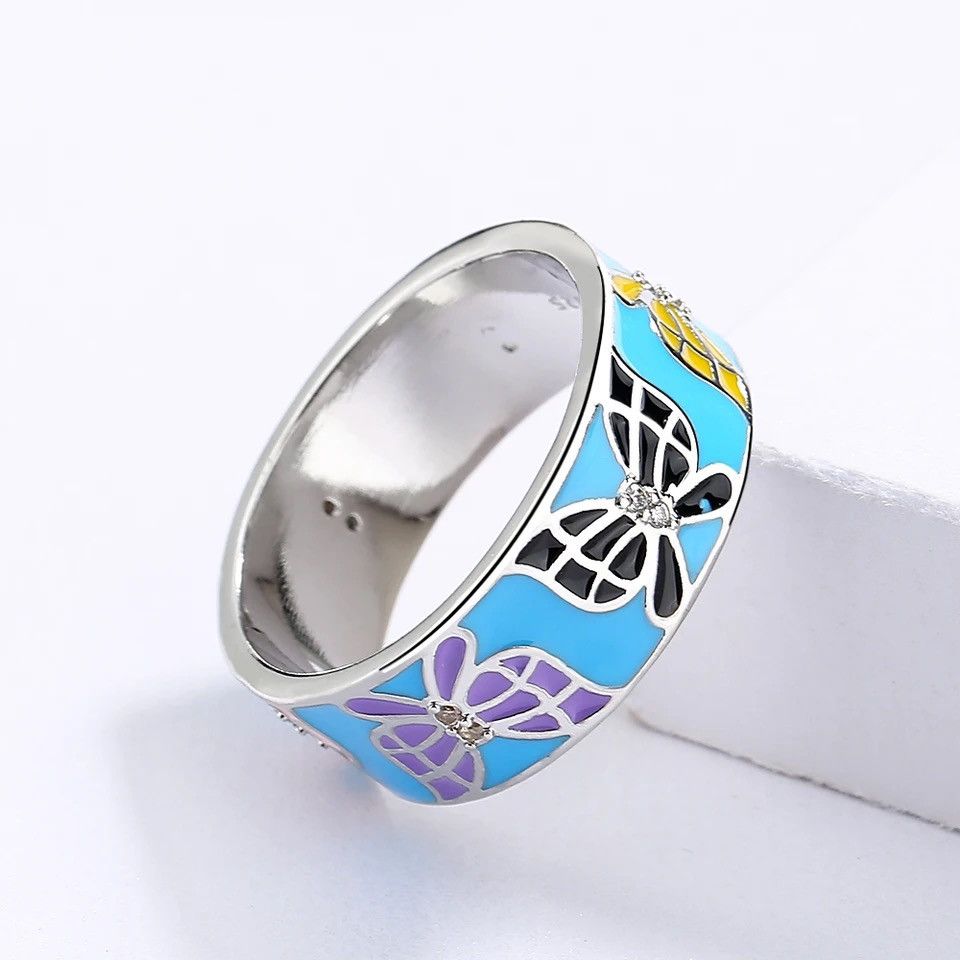 Japanese Brand × Jewelry × Vintage Creative Handmade Butterfly Enamel Ring Size ONE SIZE - 1 Thumbnail