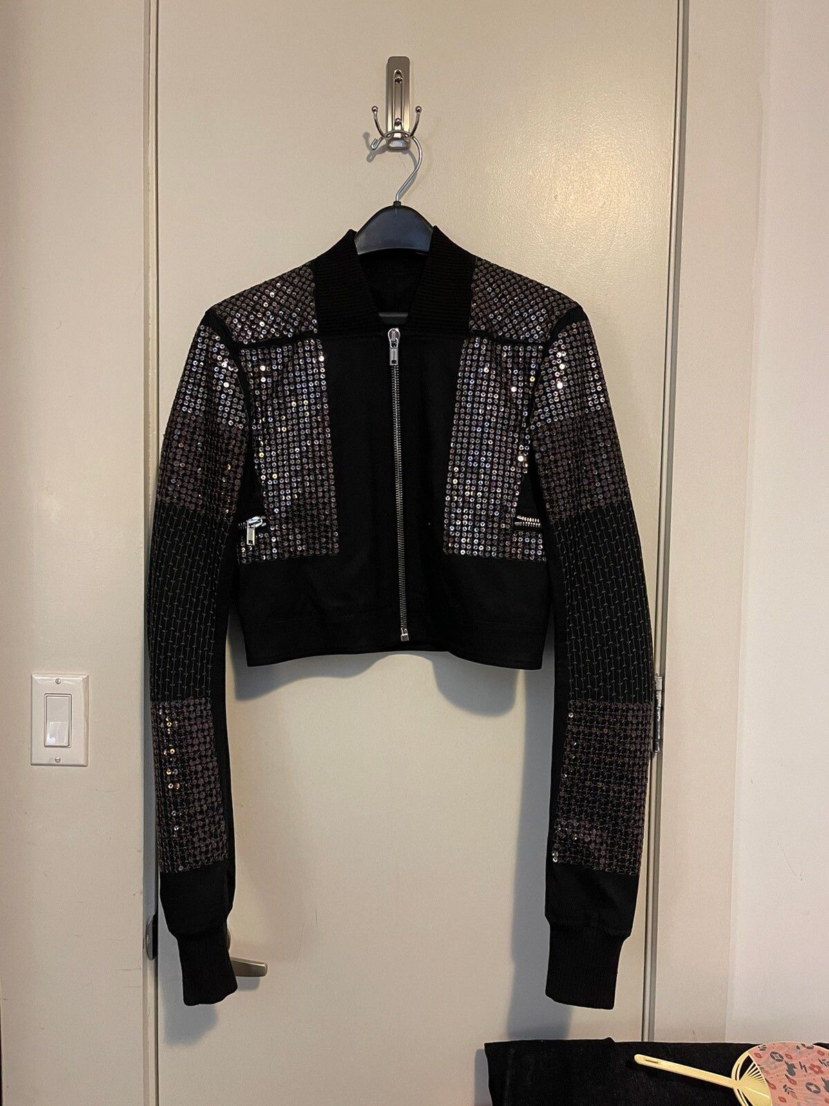 Pre-owned Rick Owens Ss17 Walrus Sequin Cropped Bomber Jacket In Black
