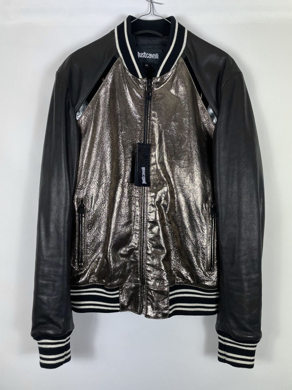Just Cavalli DS! Just Cavalli Leather Metallic Bomber Jacket Size US S / EU 44-46 / 1 - 1 Thumbnail