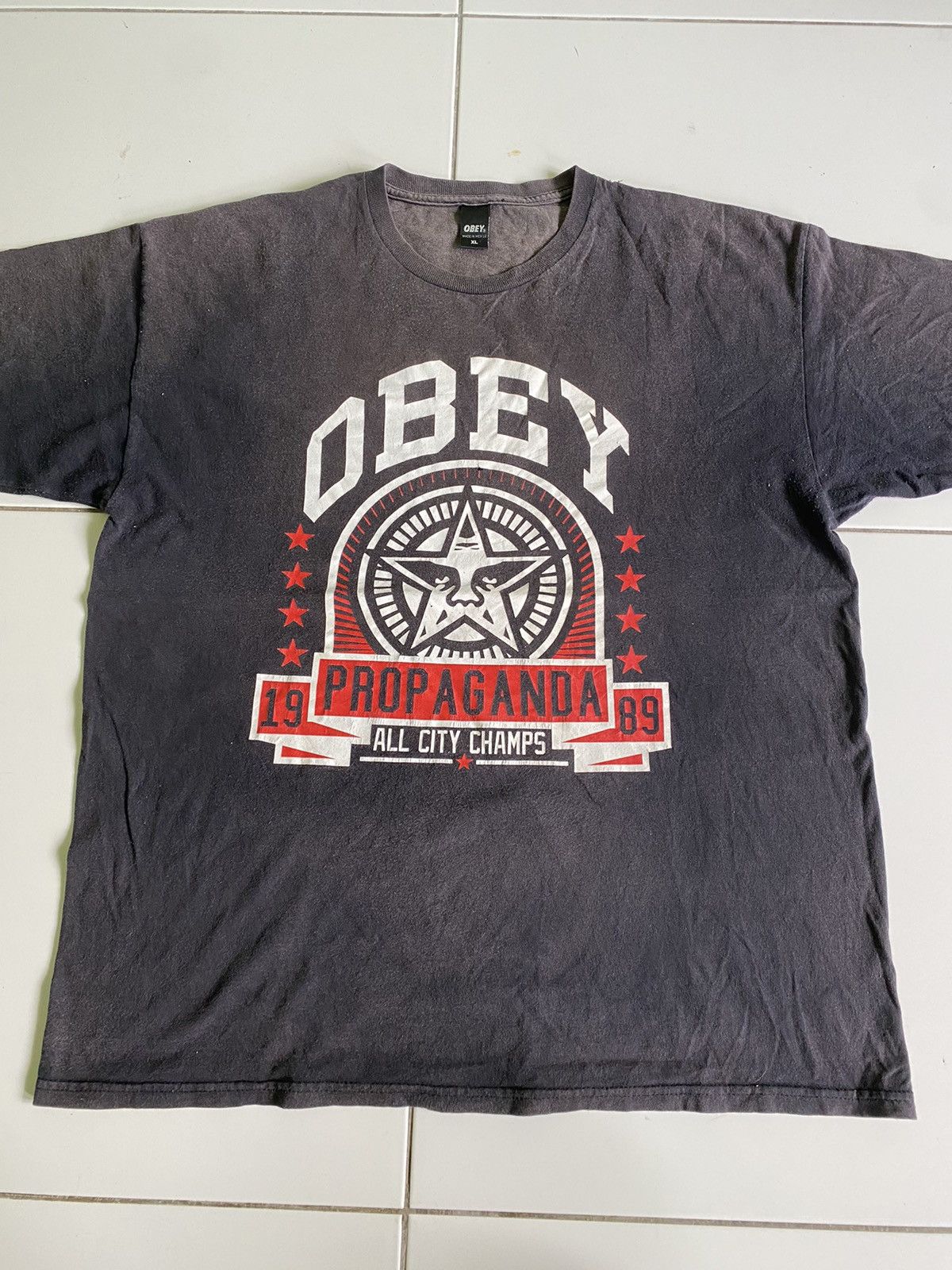 Vintage Obey Propaganda Sun Faded Black T shirt