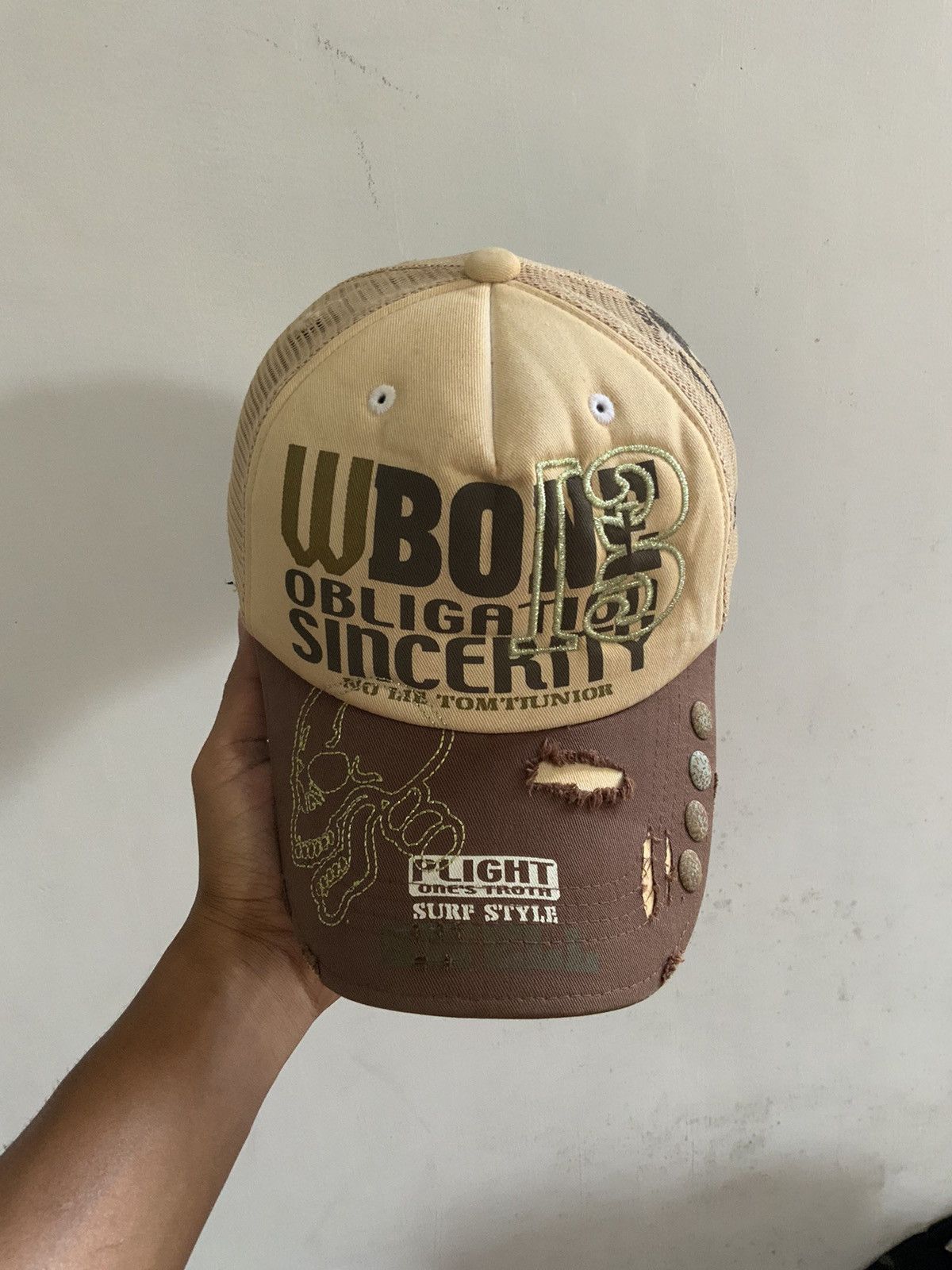 Japanese Brand Obligation Sincerity Distressed Trucker Hat Cap Size ONE SIZE - 1 Thumbnail