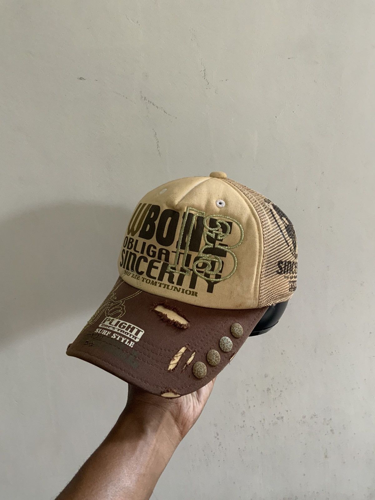 Japanese Brand Obligation Sincerity Distressed Trucker Hat Cap Size ONE SIZE - 2 Thumbnail