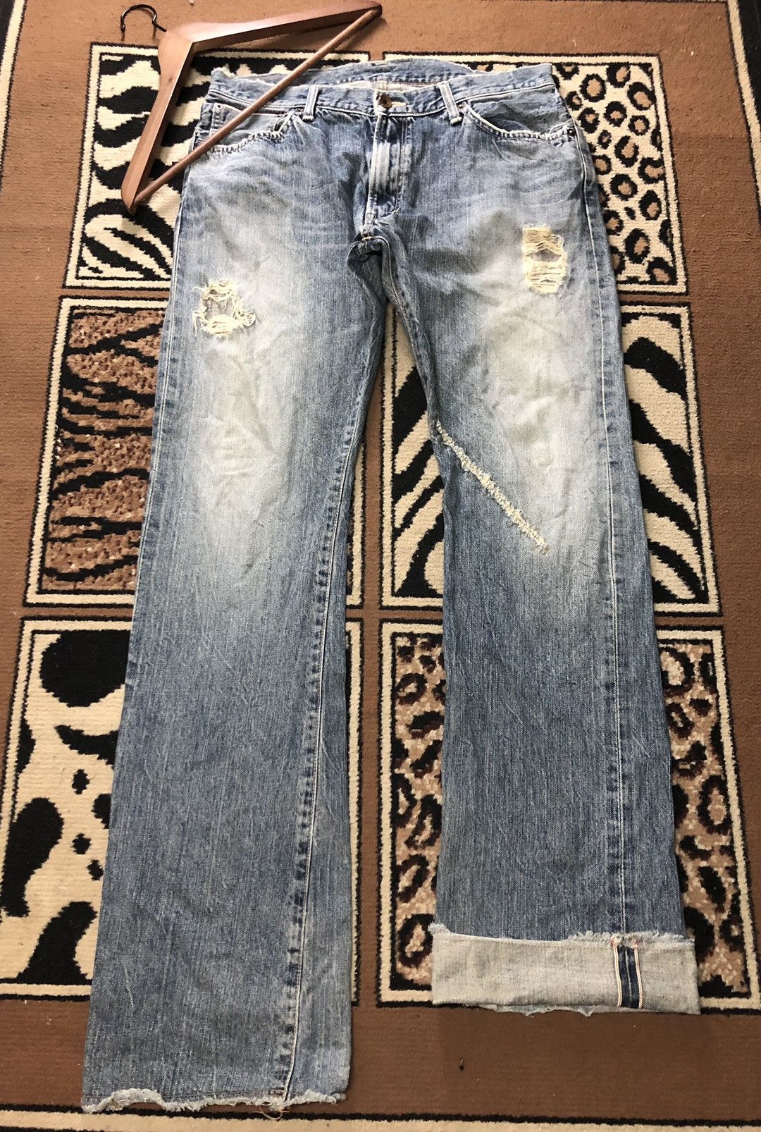 image of Vintage Selvedge Edwin Blue Wash Distressed Denim, Men's (Size 33)