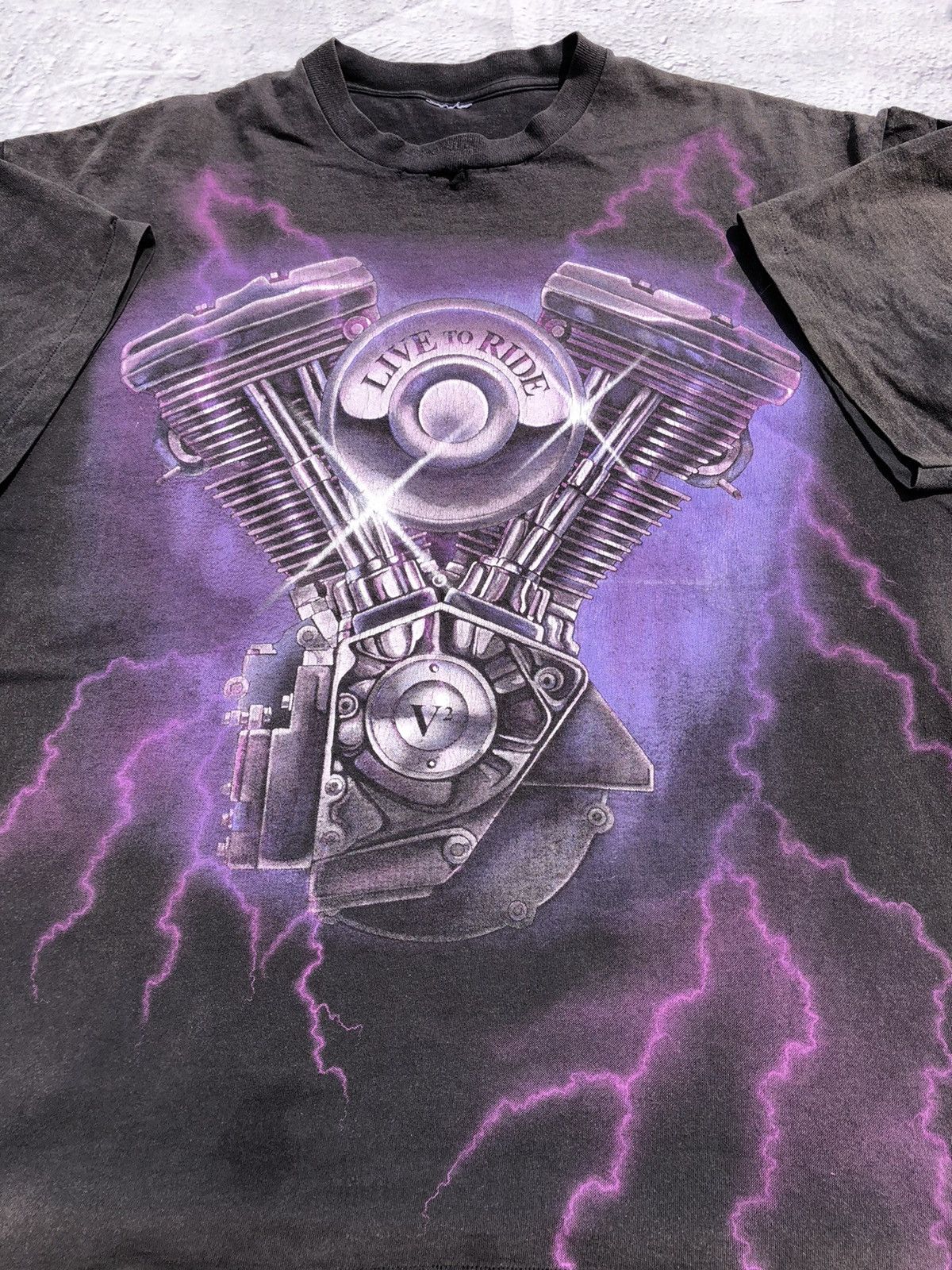 Harley Davidson Vintage 90s American Biker Motor Lightning Faded Black Tee Size US XXL / EU 58 / 5 - 4 Thumbnail