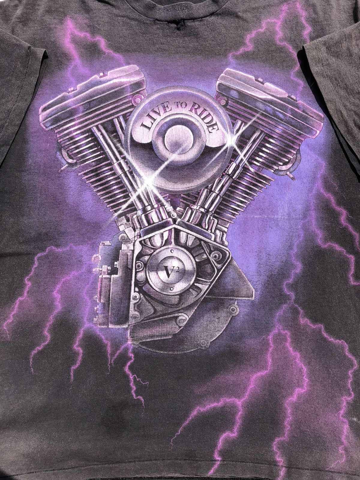 Harley Davidson Vintage 90s American Biker Motor Lightning Faded Black Tee Size US XXL / EU 58 / 5 - 3 Thumbnail