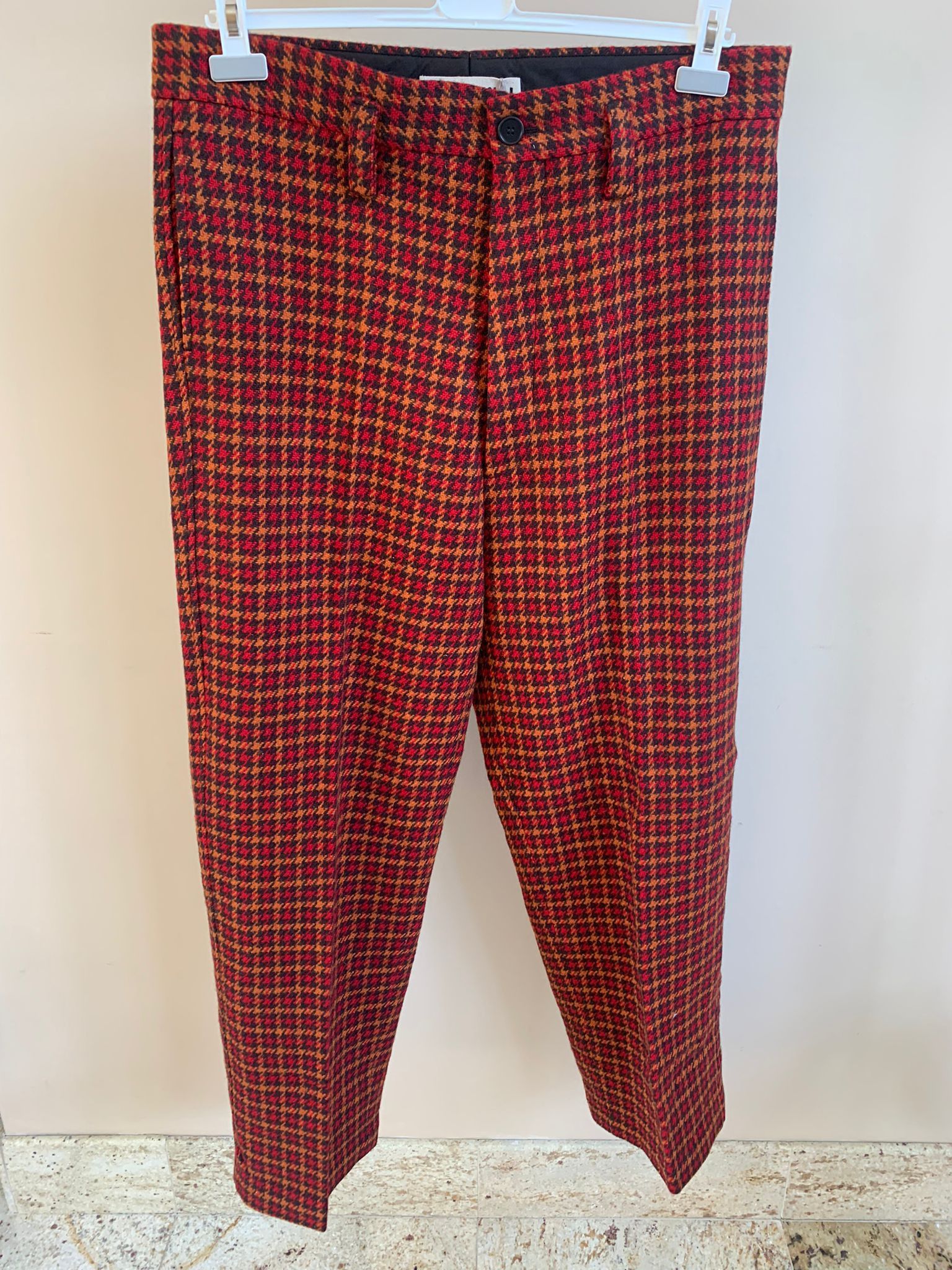 image of Marni Houndstooth Wool Pants in Red/Orange, Men's (Size 30)