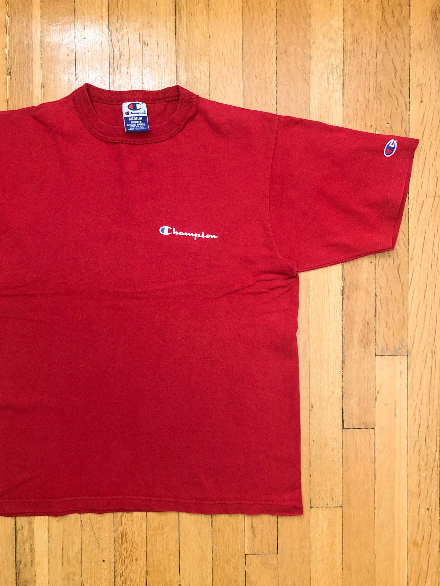 Champion × Vintage 90s Single Stitch Boxy Red Champion T-Shirt Size US M / EU 48-50 / 2 - 1 Thumbnail