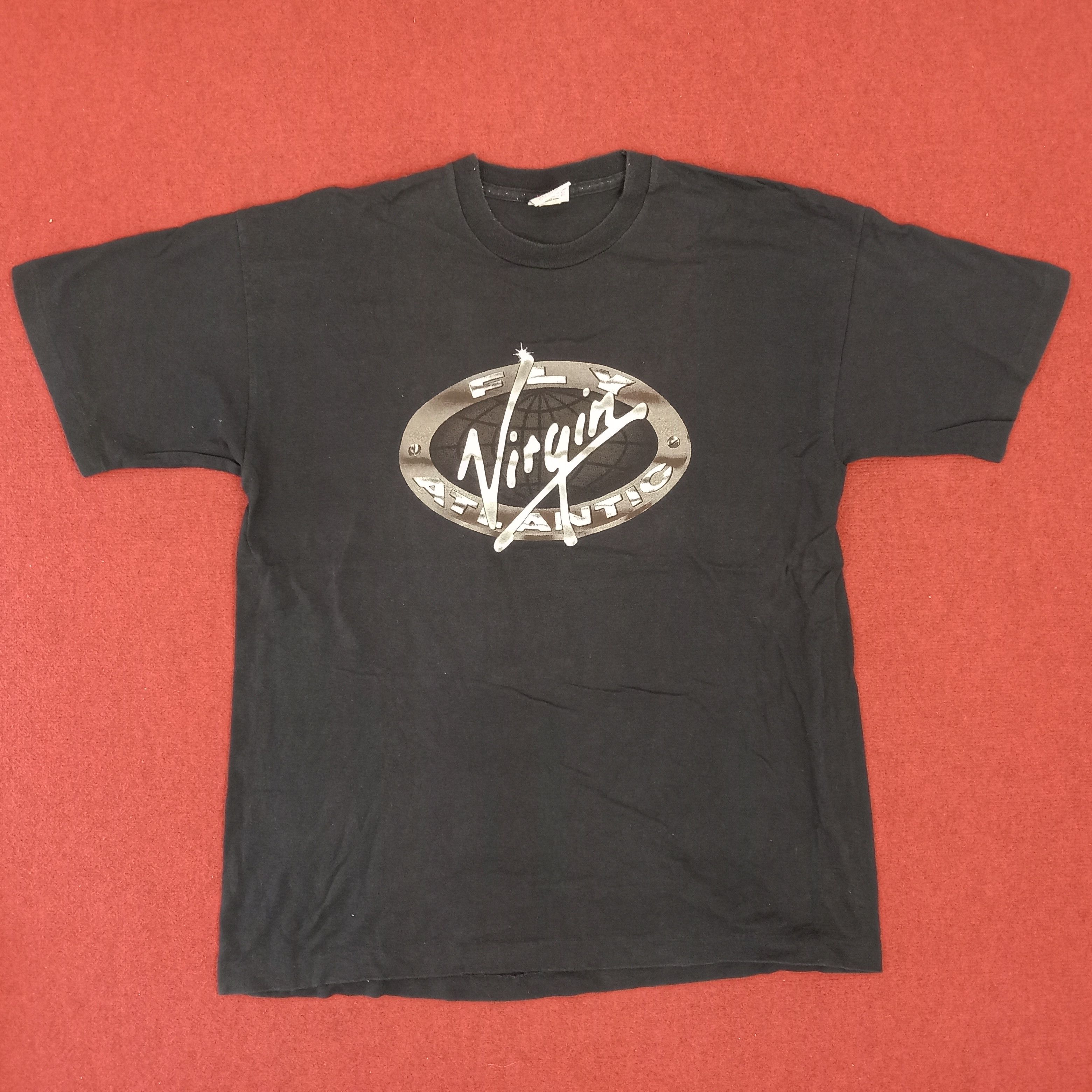 image of Tour Tee x Vintage Fly Virgin Atlantic Tour Center Logo Design Vintage Tshirt in Black (Size XL)