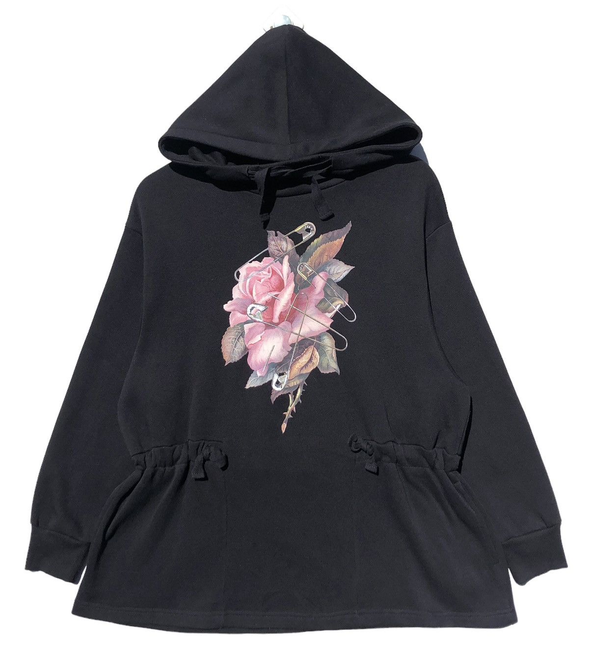image of Undercover X Gu Rose And Safety Pin Hoodie in Black, Men's (Size XS)
