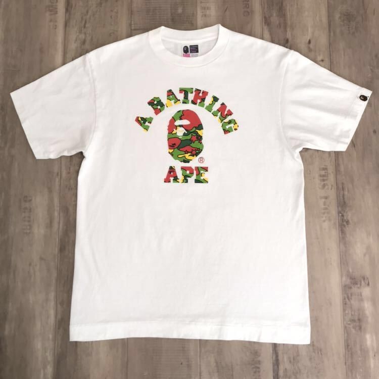 image of Bape Psyche Camo College Logo T-Shirt in White, Men's (Size Medium)