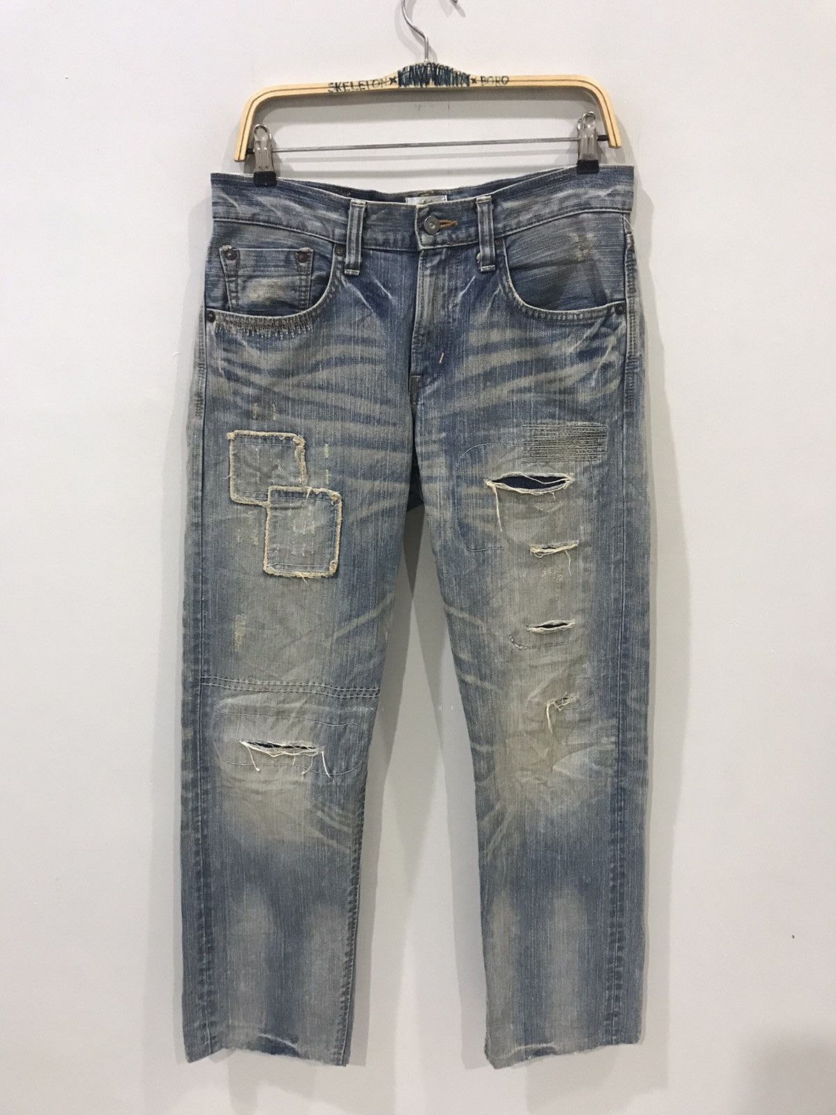 EDWIN Distressed Patchwork Raw Stitch Denim
