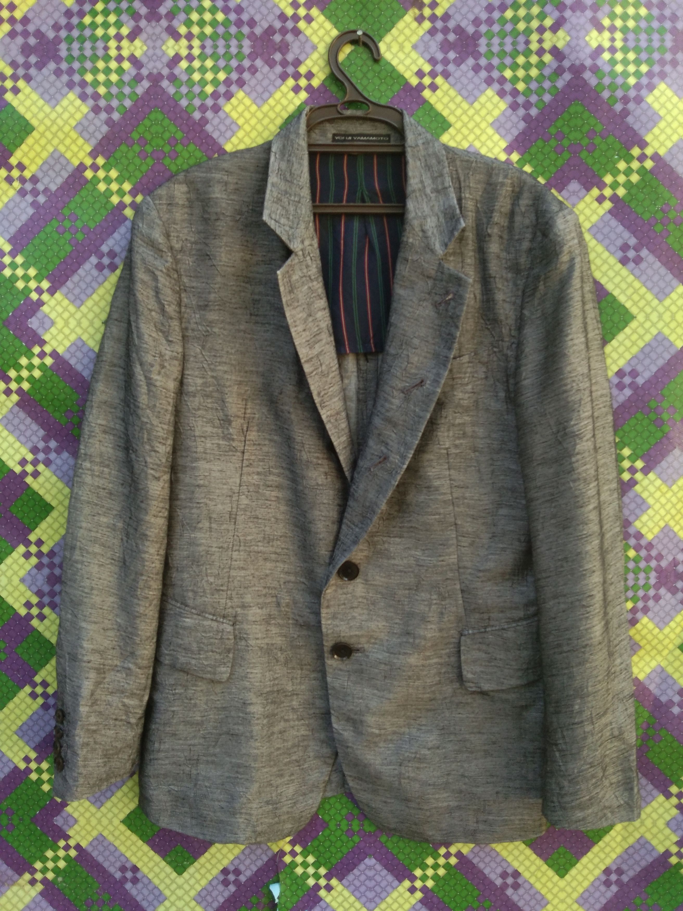 image of Designer Yohji Yamamoto Wrinkles Design Rayon Blazer Jacket in Grey, Men's (Size Medium)