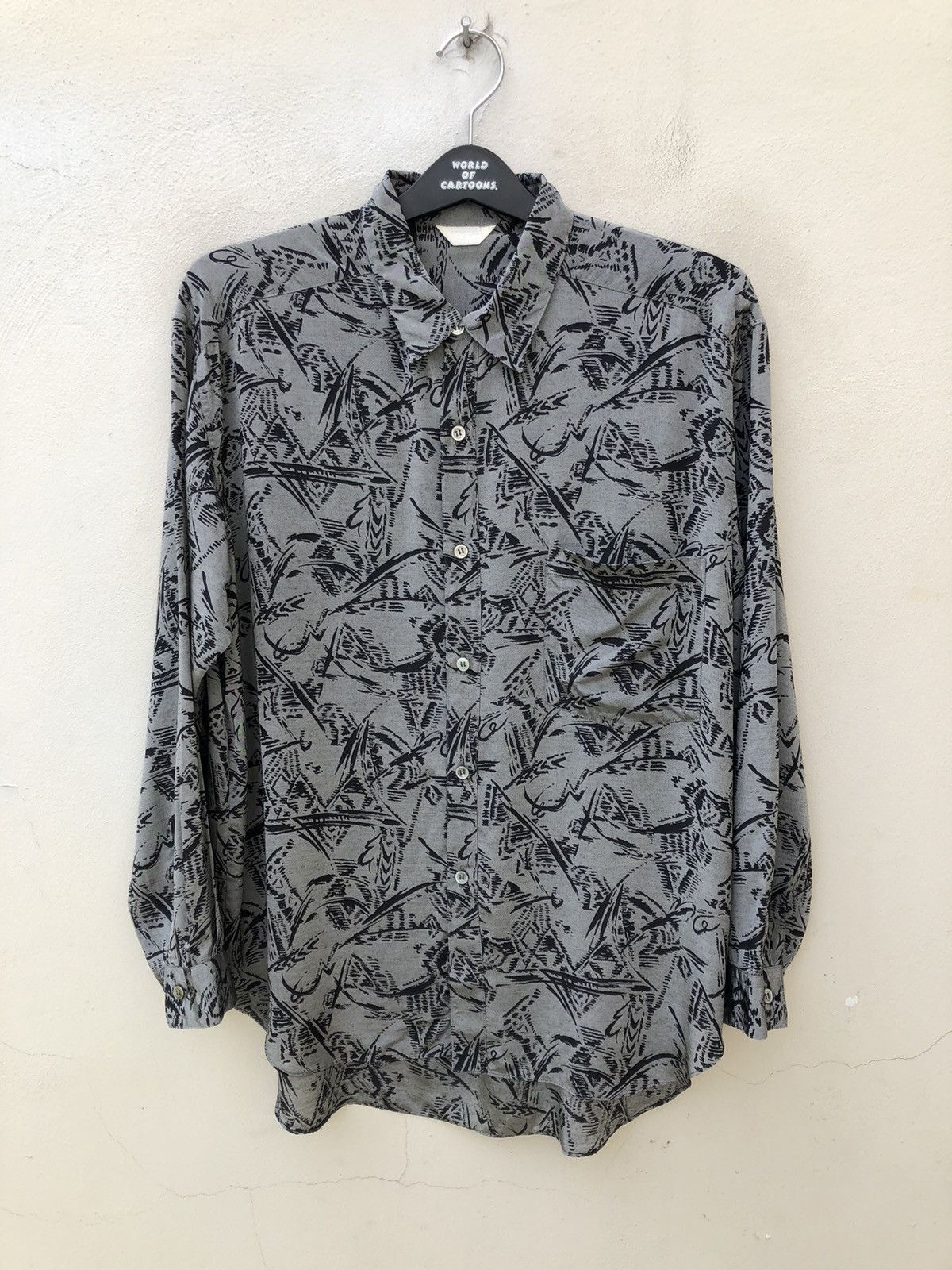 Other Vintage 90s ZYME Japan Silky Rayon Abstract LS Grey Shirt Size US L / EU 52-54 / 3 - 6 Thumbnail