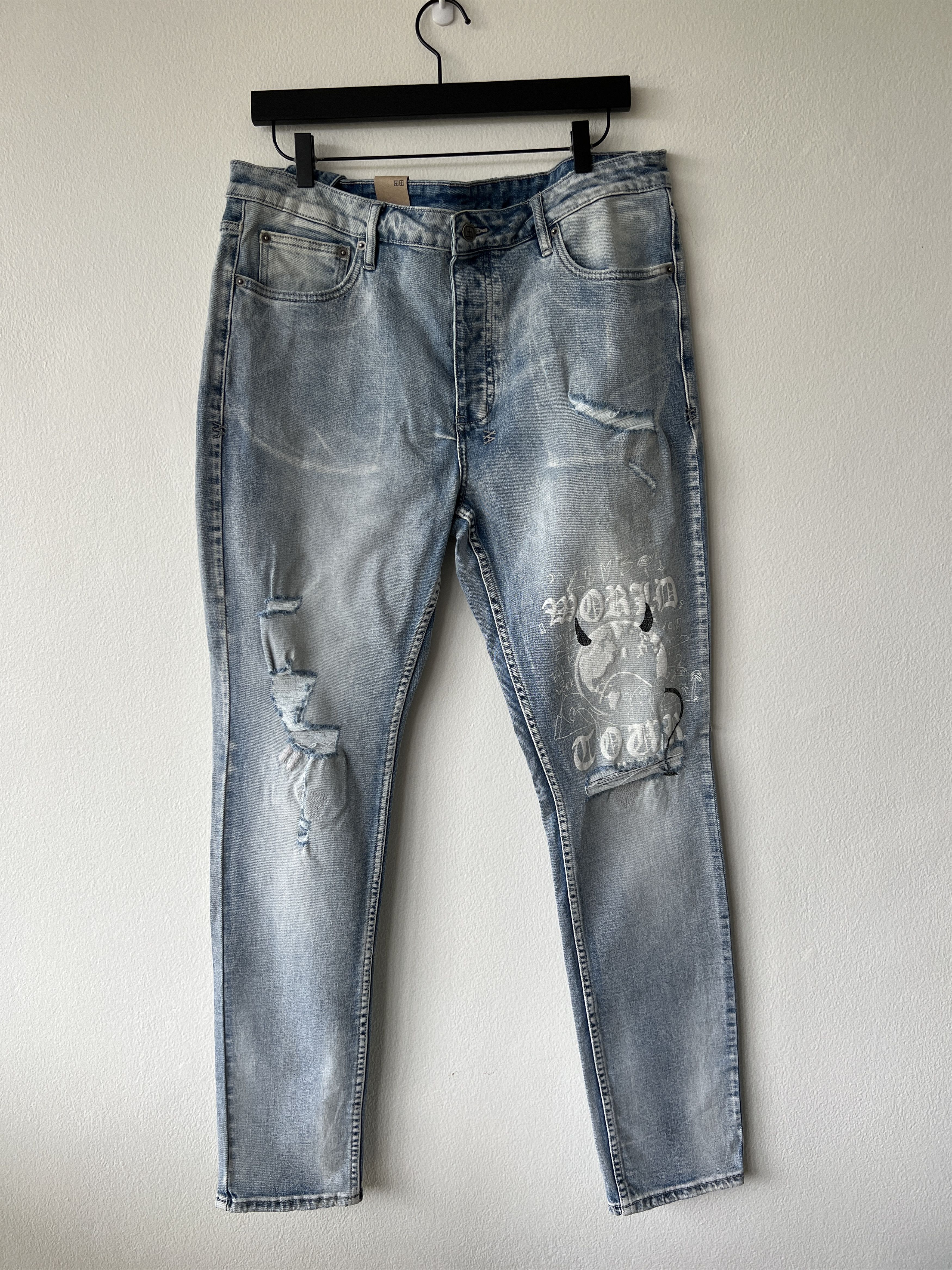 jean chitch 38 slim light blue punk devil world tour