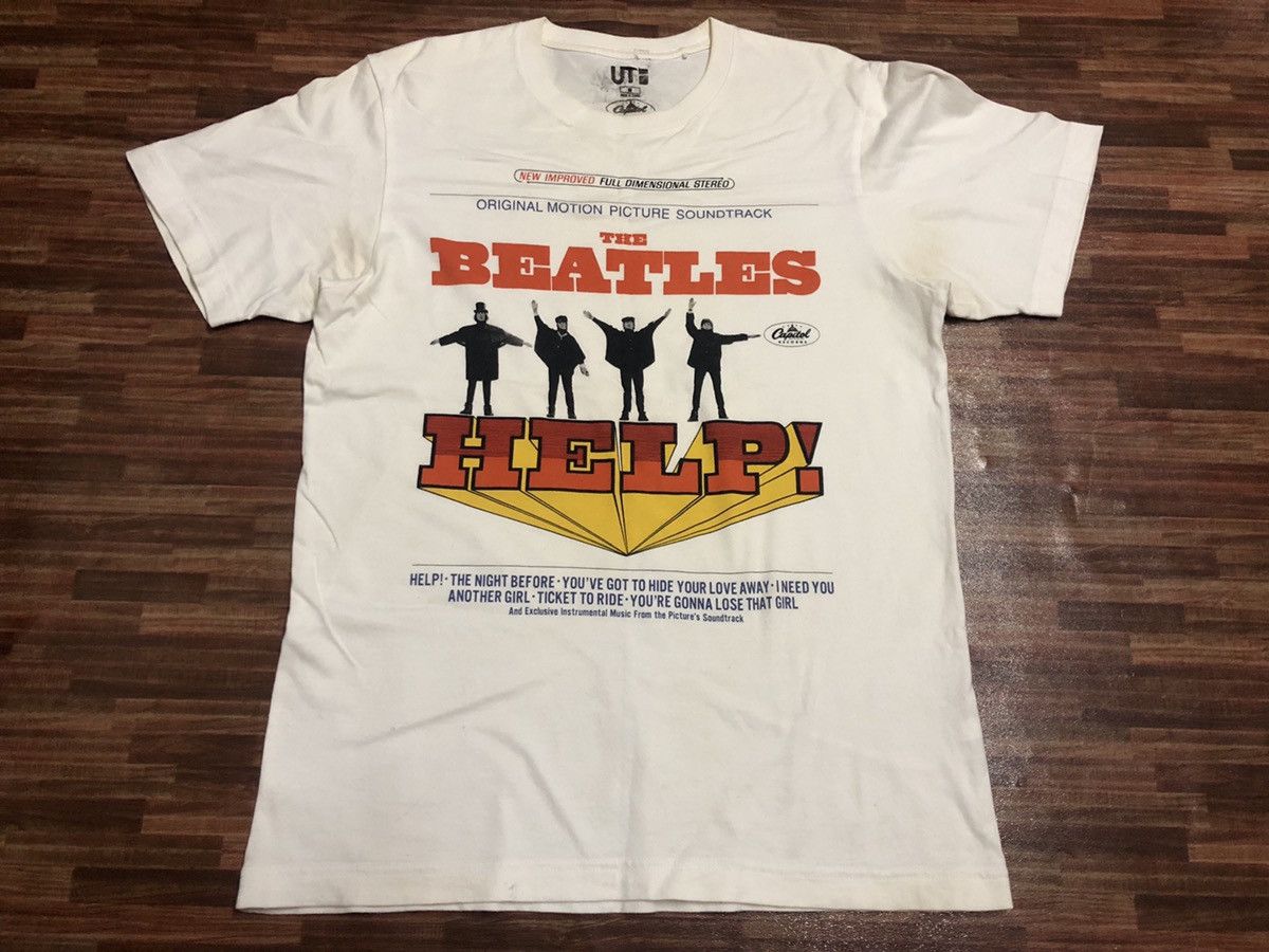 image of Band Tees x Rock Band The Beatles Help Capitol Records Shirt in White, Men's (Size Medium)