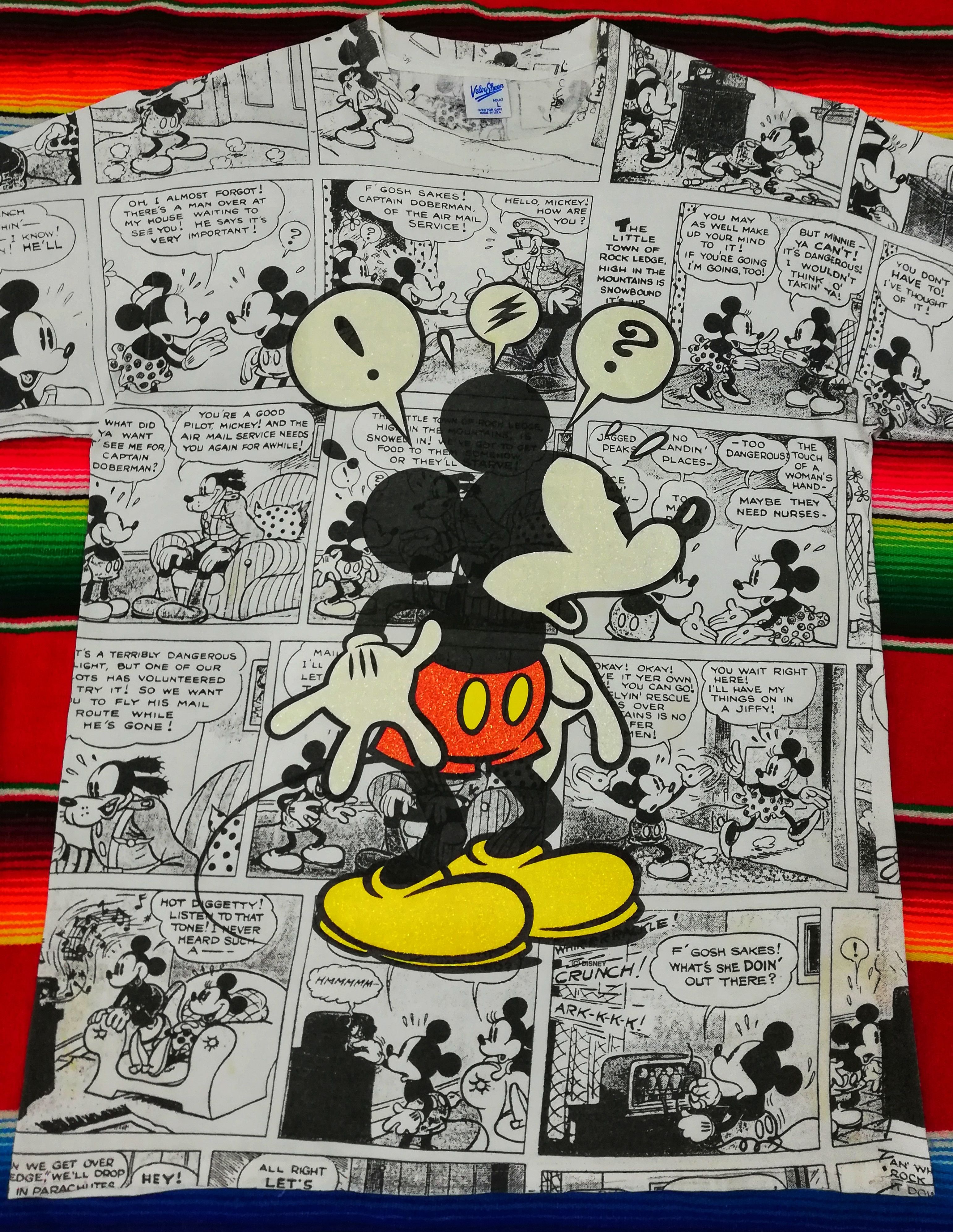 Velva Sheen × Vintage 🔥90's Mickey Mouse Full Print Newspaper All Over Print Tee Size US L / EU 52-54 / 3 - 2 Thumbnail