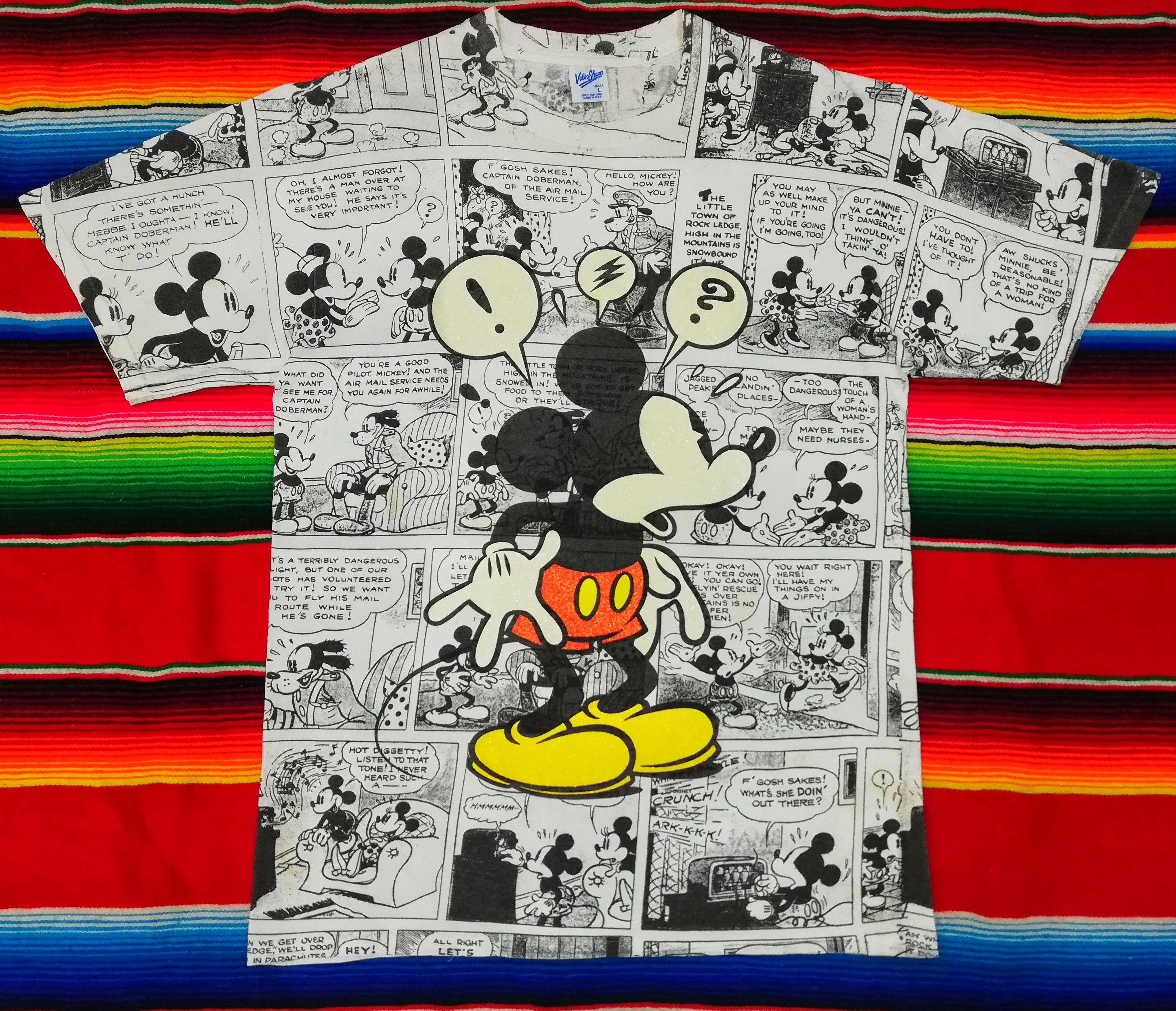 Velva Sheen × Vintage 🔥90's Mickey Mouse Full Print Newspaper All Over Print Tee Size US L / EU 52-54 / 3 - 1 Thumbnail
