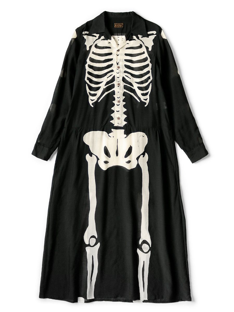 Kapital Silk Rayon BONE Print Open Collar One Piece