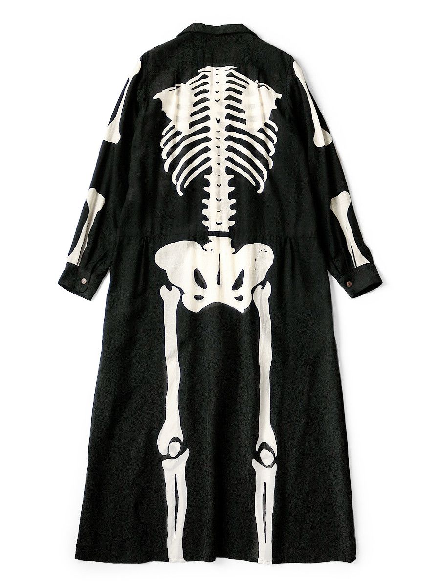 Kapital Silk Rayon BONE Print Open Collar One Piece