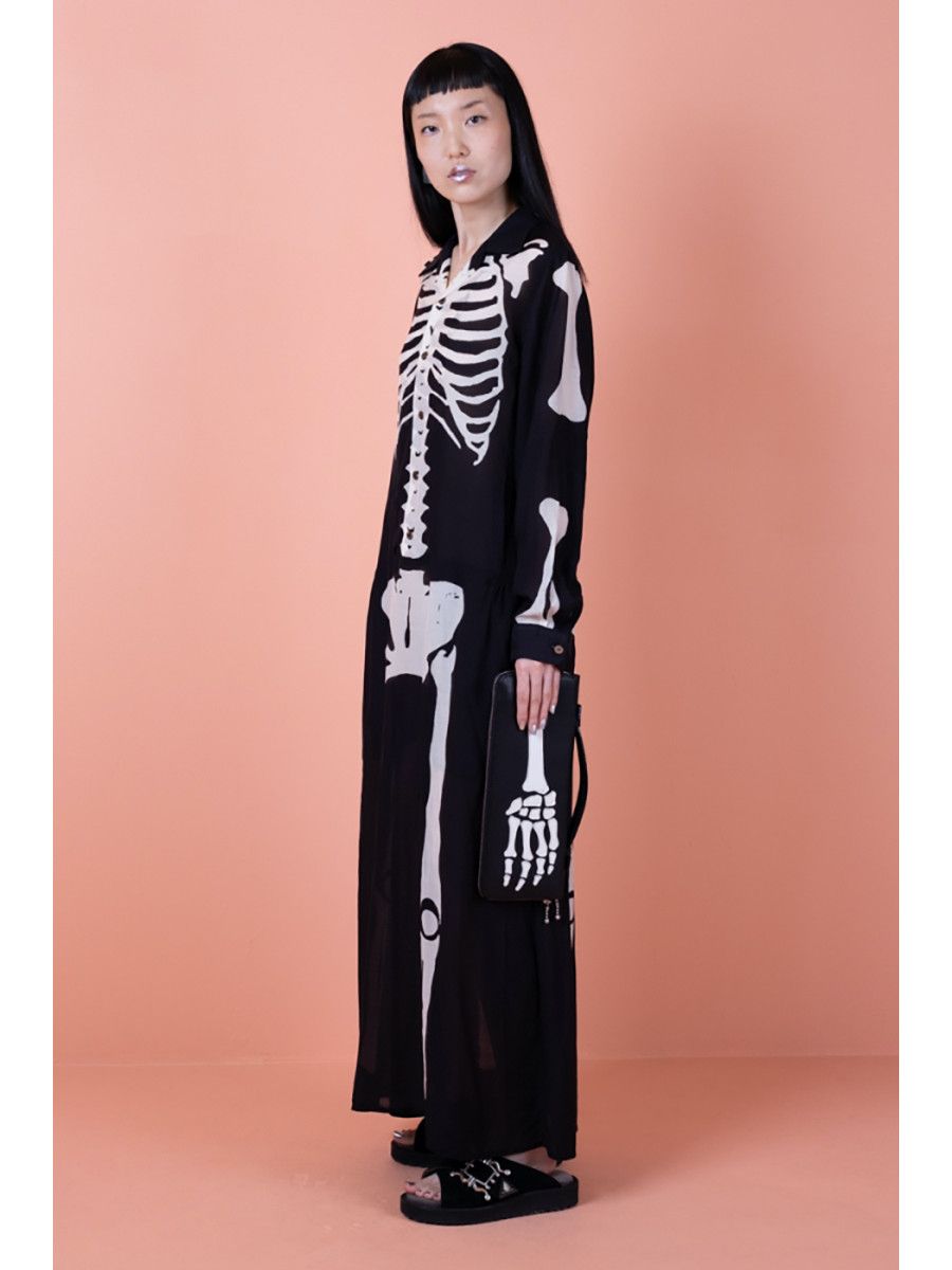 Kapital Silk Rayon BONE Print Open Collar One Piece
