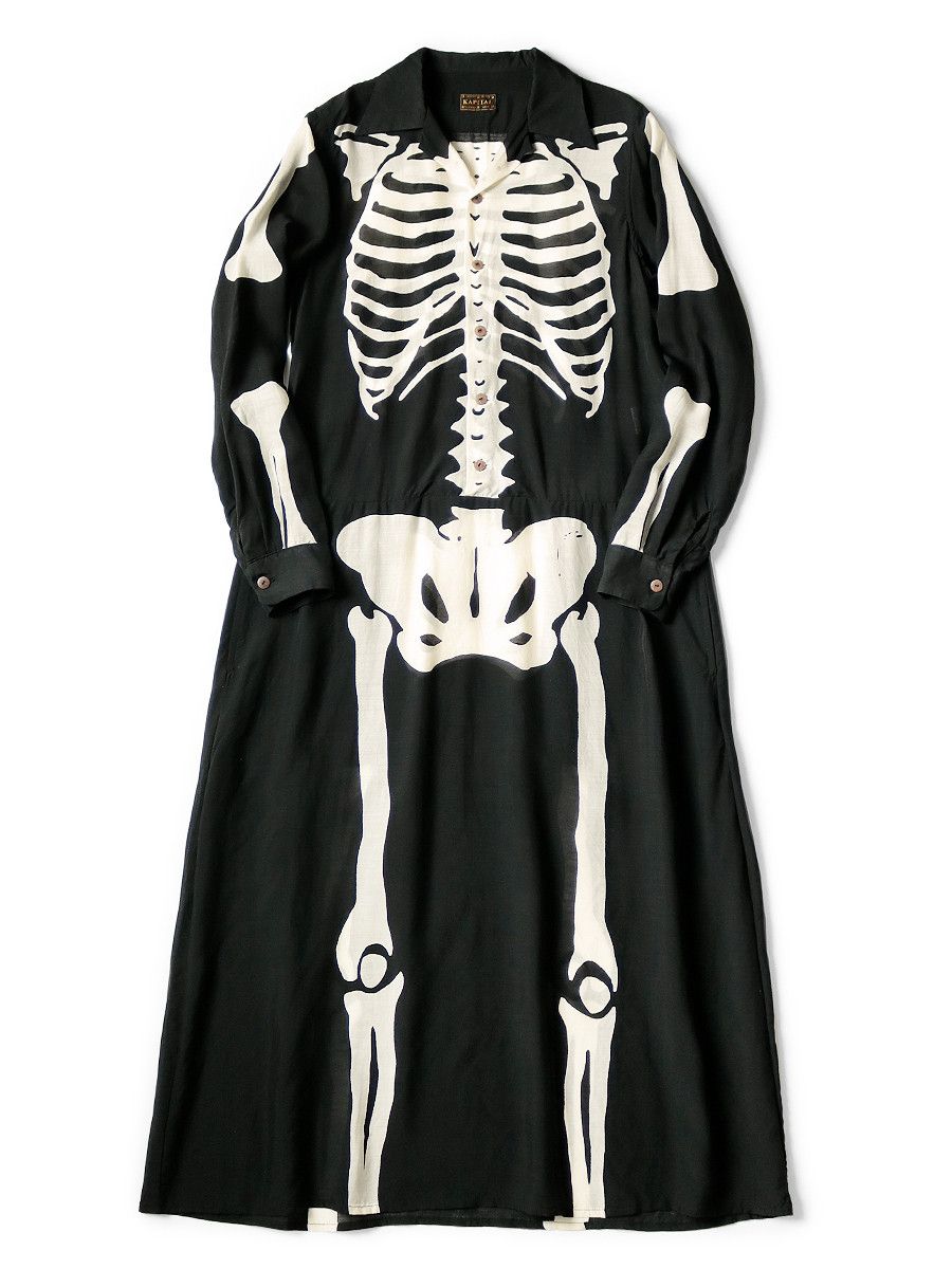 Kapital Silk Rayon BONE Print Open Collar One Piece