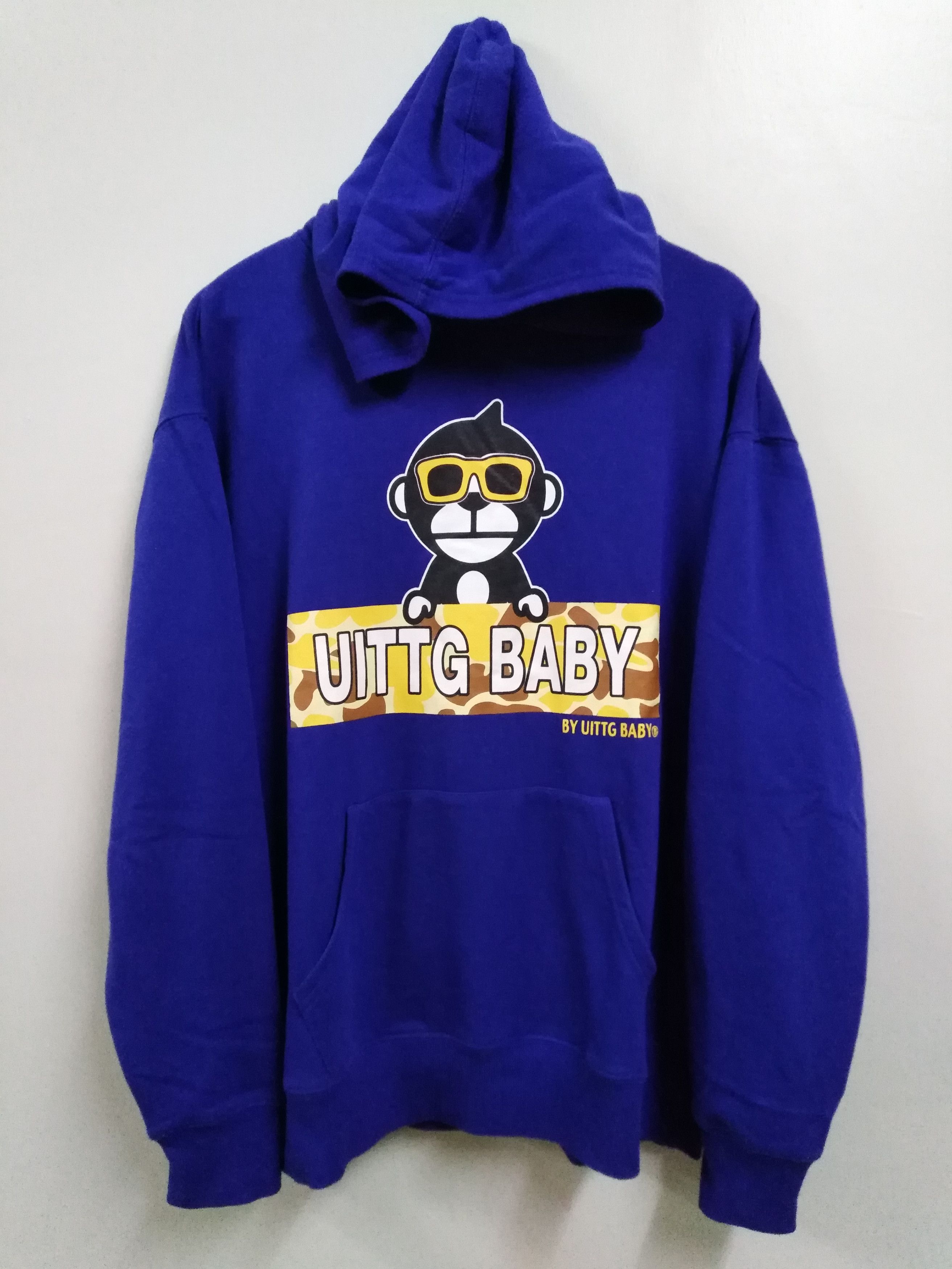 Image of Vintage Camo Box Uittg Baby Bape Hoodies in Blue, Men's (Size 2XL)