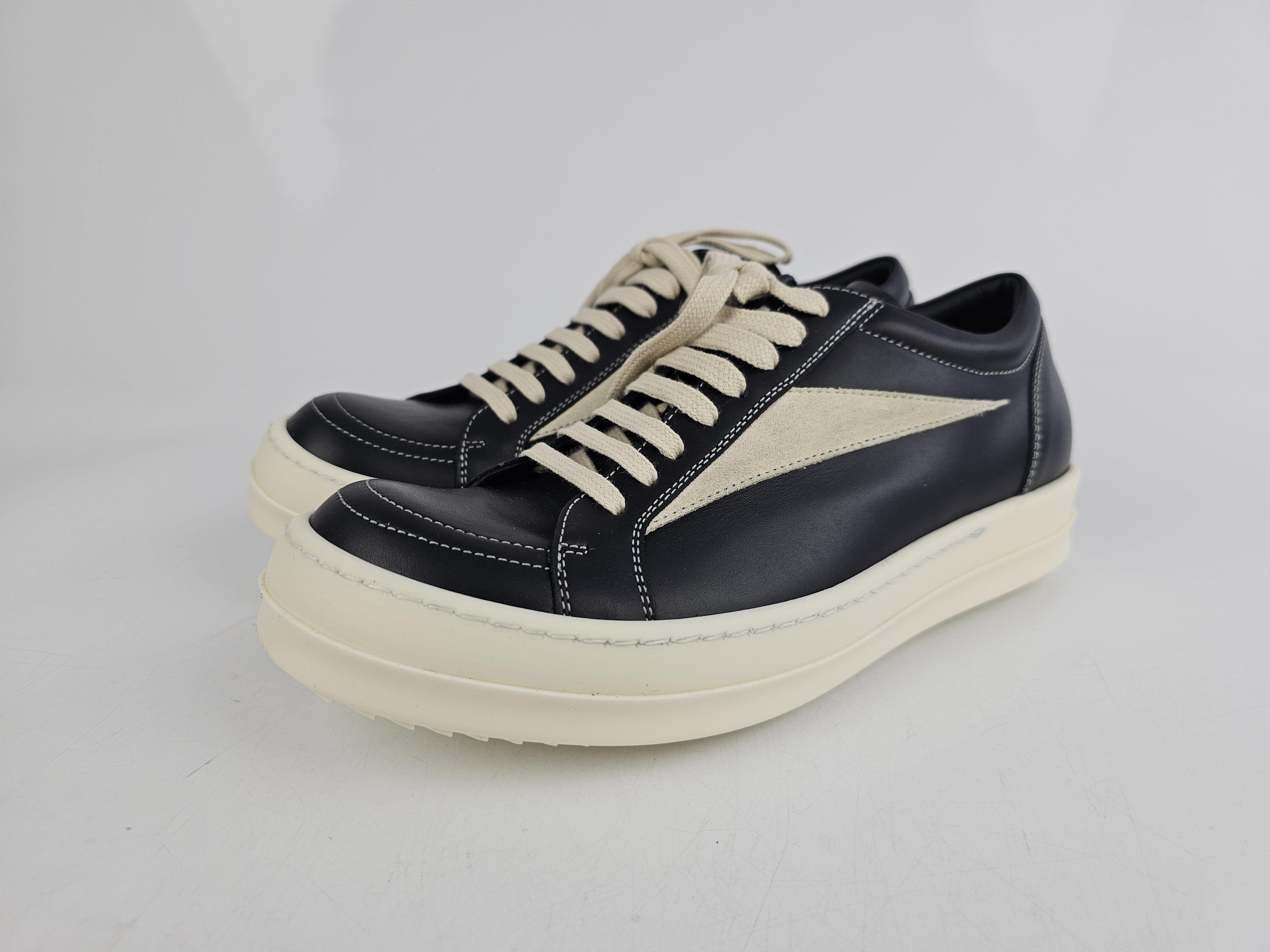 Rick Owens Women's Black/Milk Leather Vintage Sneakers New