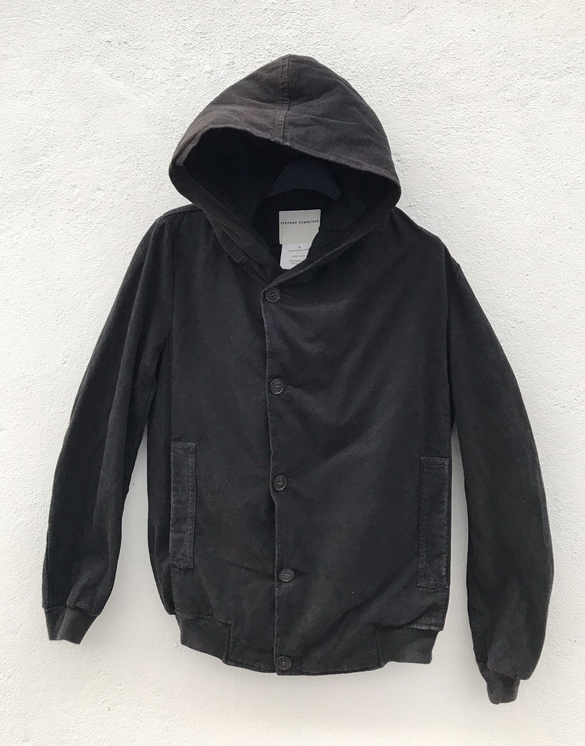 image of Made In Belgium Stephan Schneider Faded Hooded Jacket in Black, Men's (Size XS)