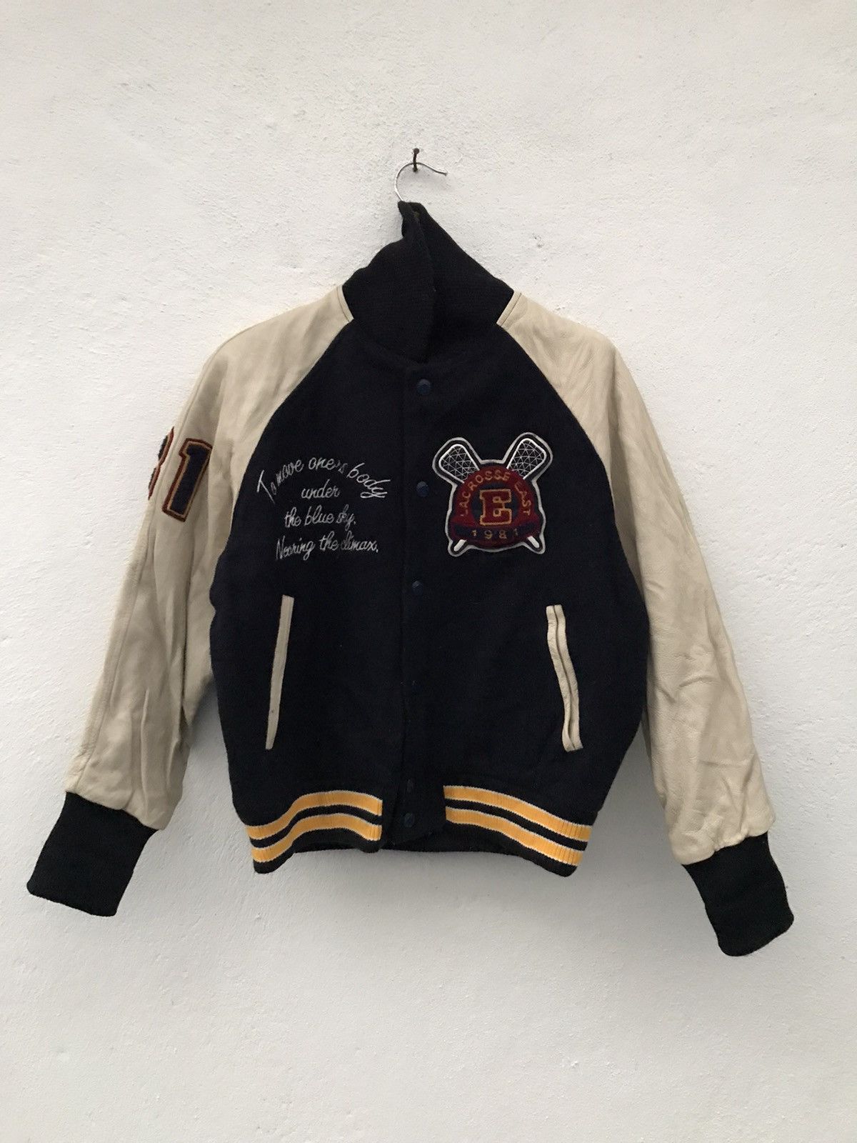 Japanese Brand East Boy Lacrosse East Embroidered Big Logo Varsity Jackets Size US S / EU 44-46 / 1 - 2 Thumbnail