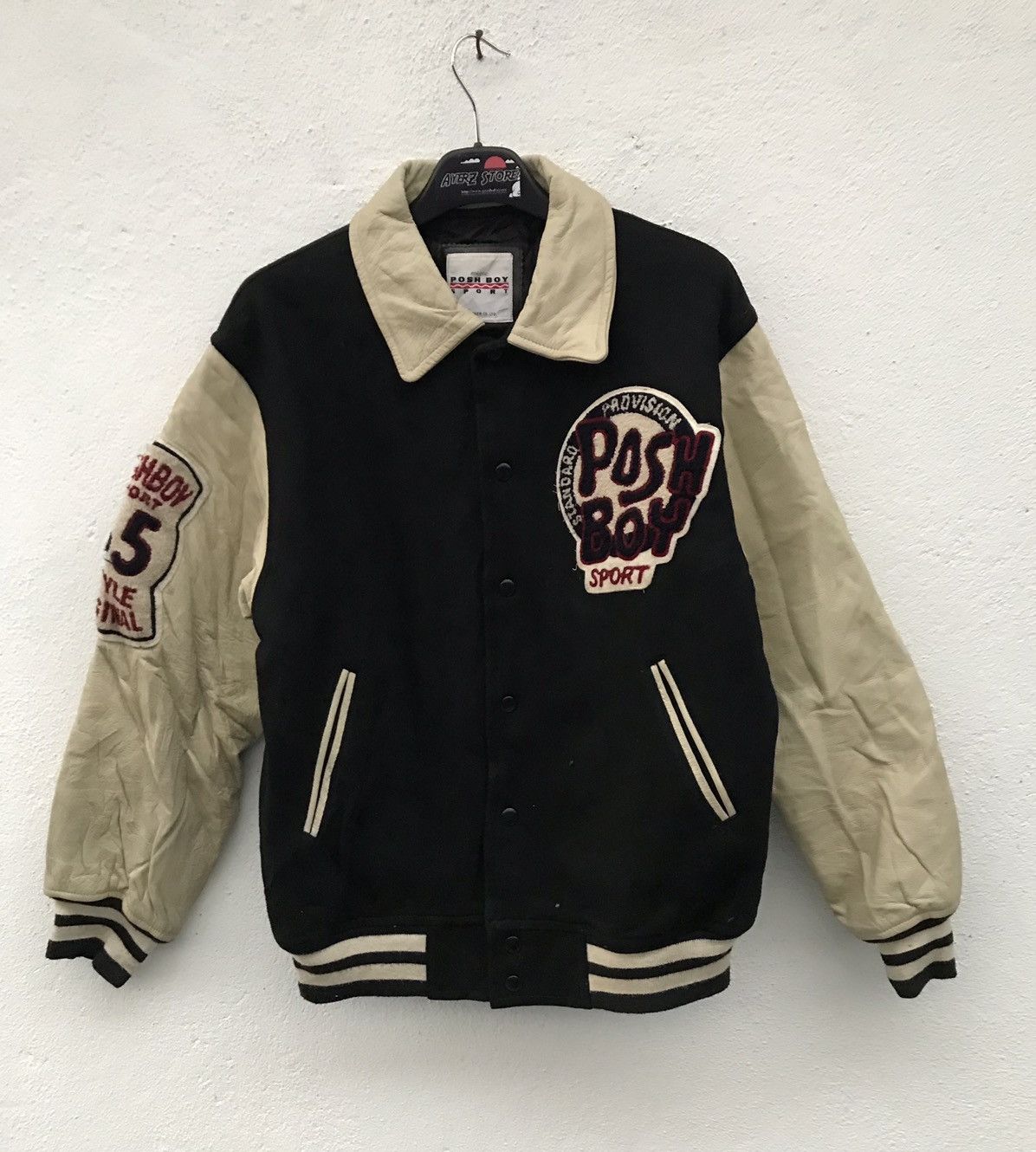 image of Racing x Varsity Jacket Vintage Posh Boy Sport Varsity Jackets in Black, Men's (Size Large)