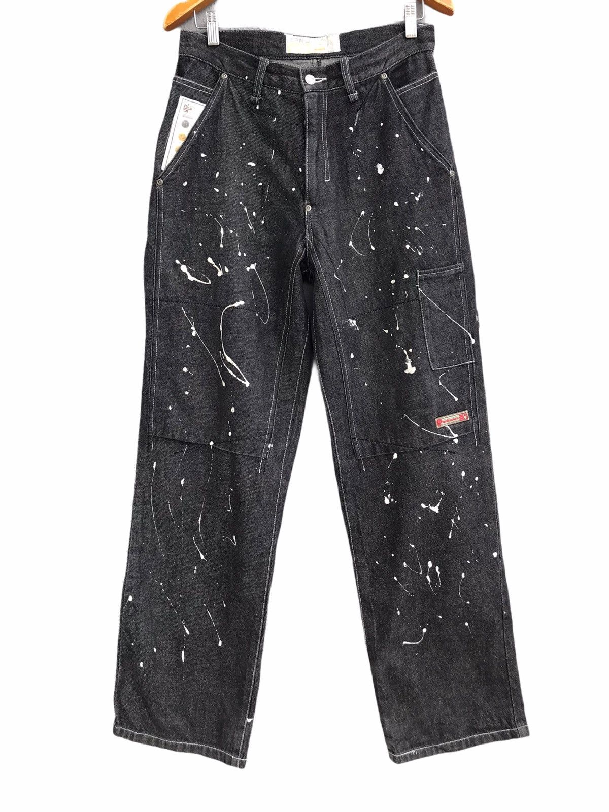 image of Avant Garde Spinout Japan Paint Splatter Denim Jeans in Black, Men's (Size 32)