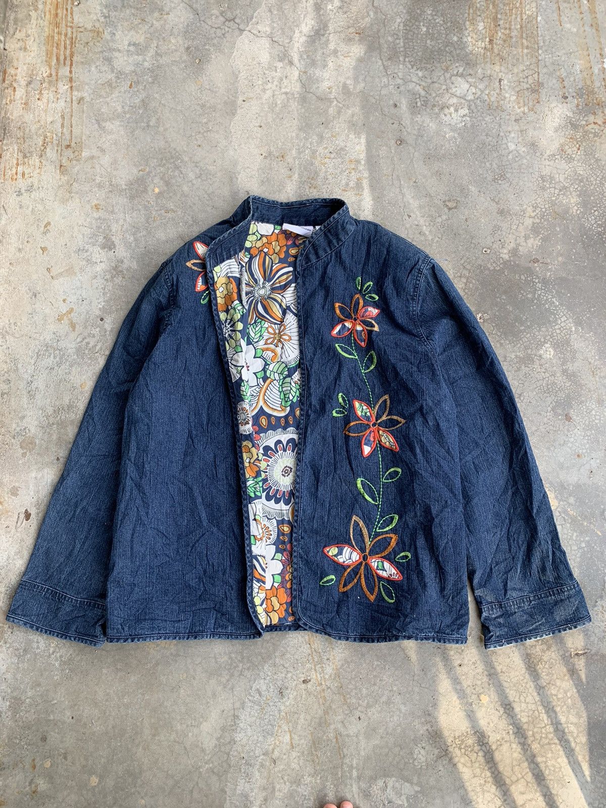 Vintage Vintage Alfred Embroided Flora Buttonless Cardigan Denim Size US L / EU 52-54 / 3 - 1 Thumbnail
