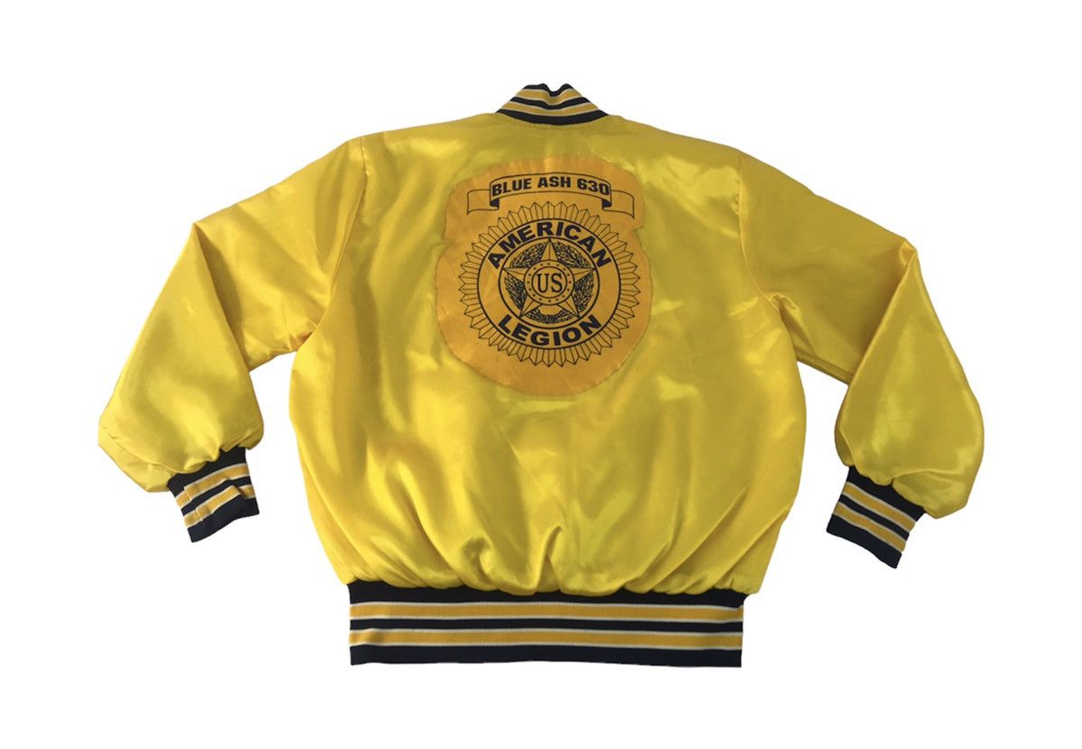 image of Varsity Jacket x Vintage Varsity Bomber Jacket American Legion Blue Ash College Satin in Yellow (Si