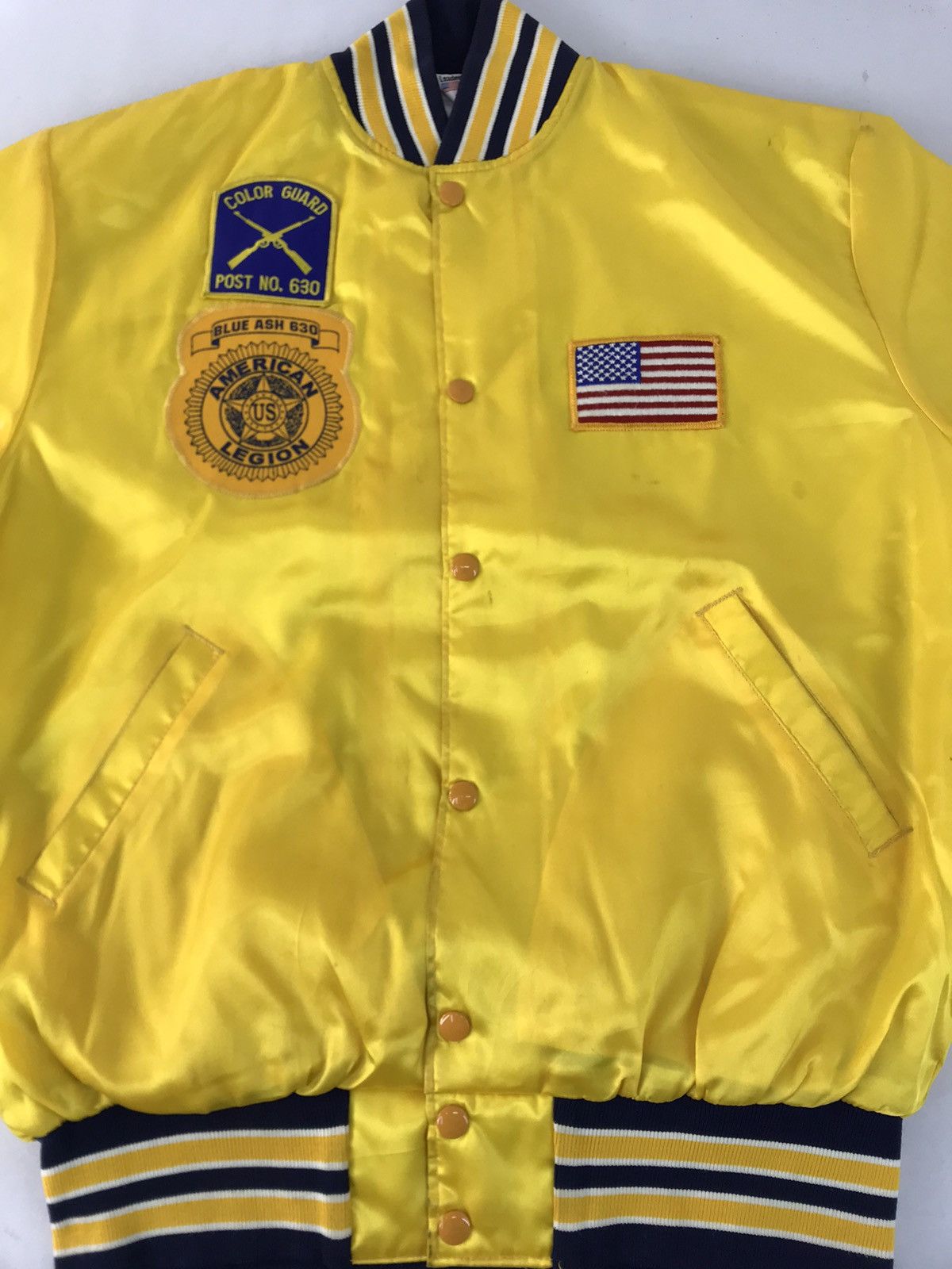 Vintage Varsity Bomber Jacket American Legion Blue Ash College Satin Size US L / EU 52-54 / 3 - 3 Thumbnail