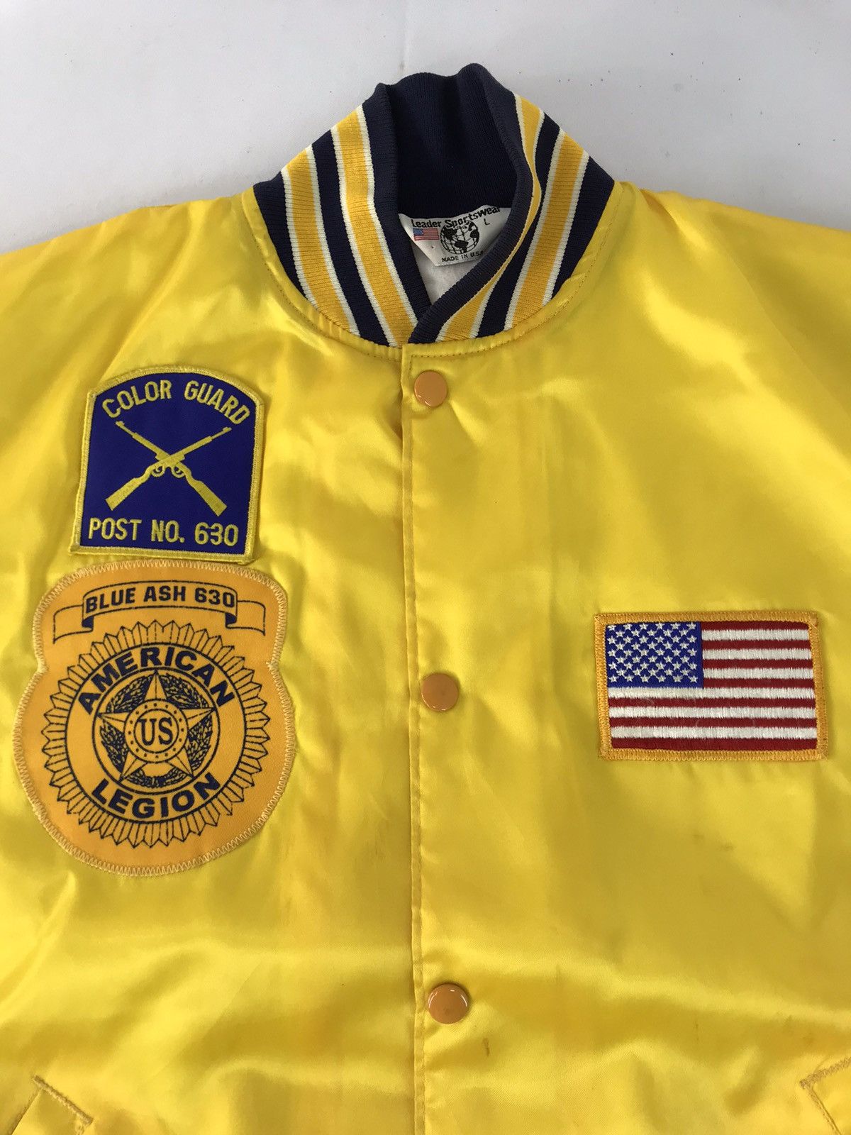 Vintage Varsity Bomber Jacket American Legion Blue Ash College Satin Size US L / EU 52-54 / 3 - 4 Thumbnail