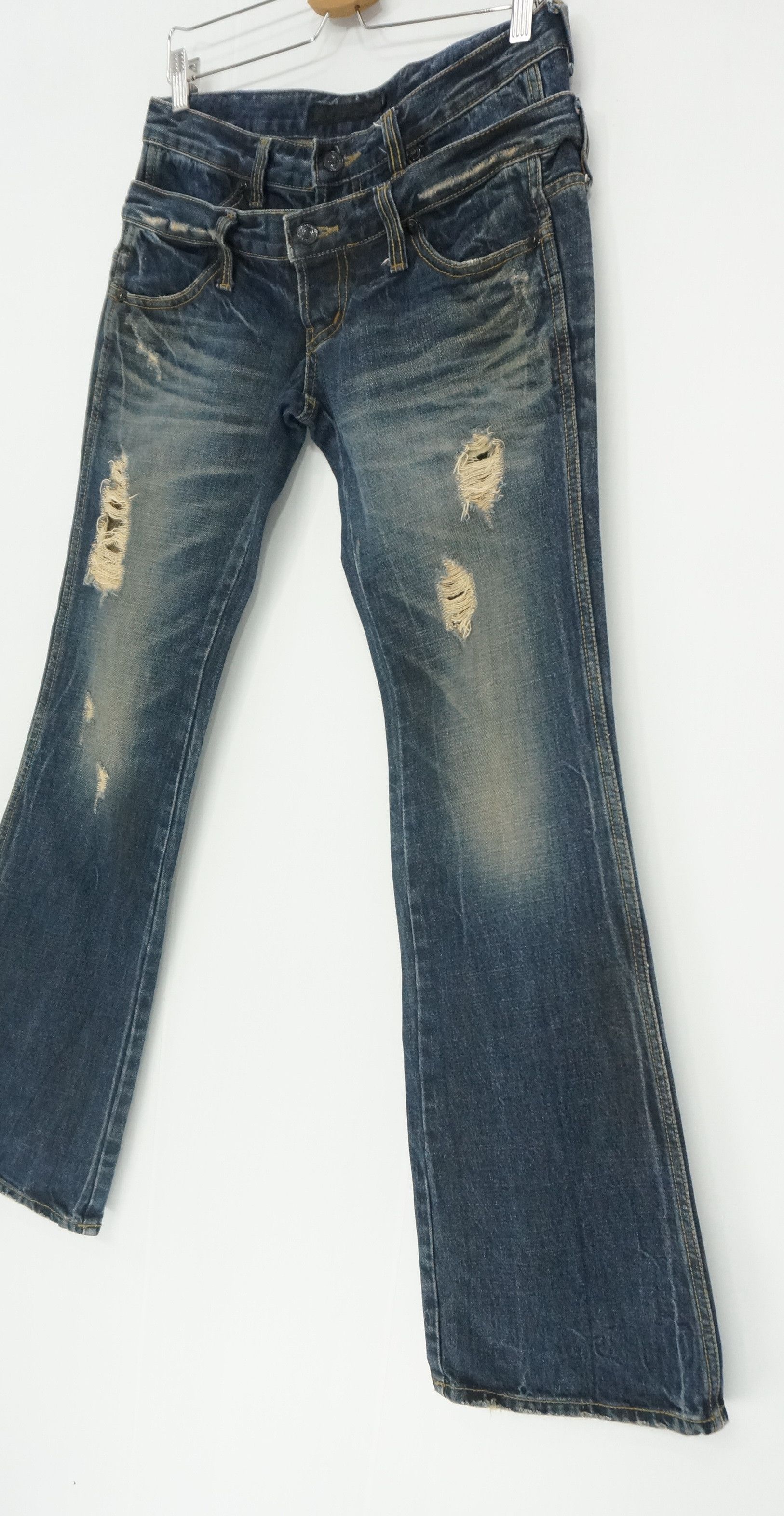 GOSTAR DE FUGA FUGA Vintage Distressed Double Waist Lowrise Flared Jeans Size US 30 / EU 46 - 4 Thumbnail