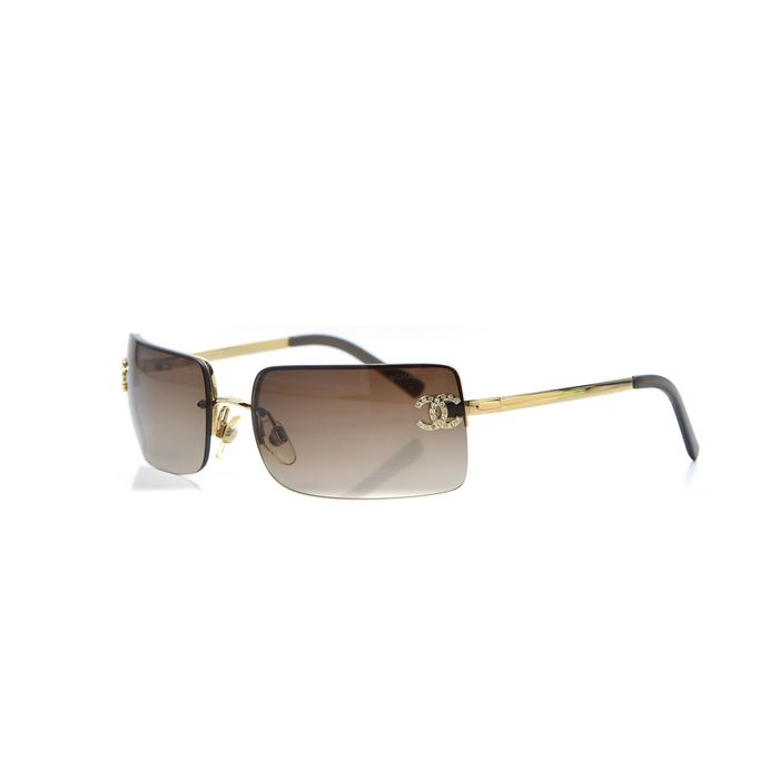 Chanel Chanel CC Logo Gold Brown Tinted Rhinestone Sunglasses 4104