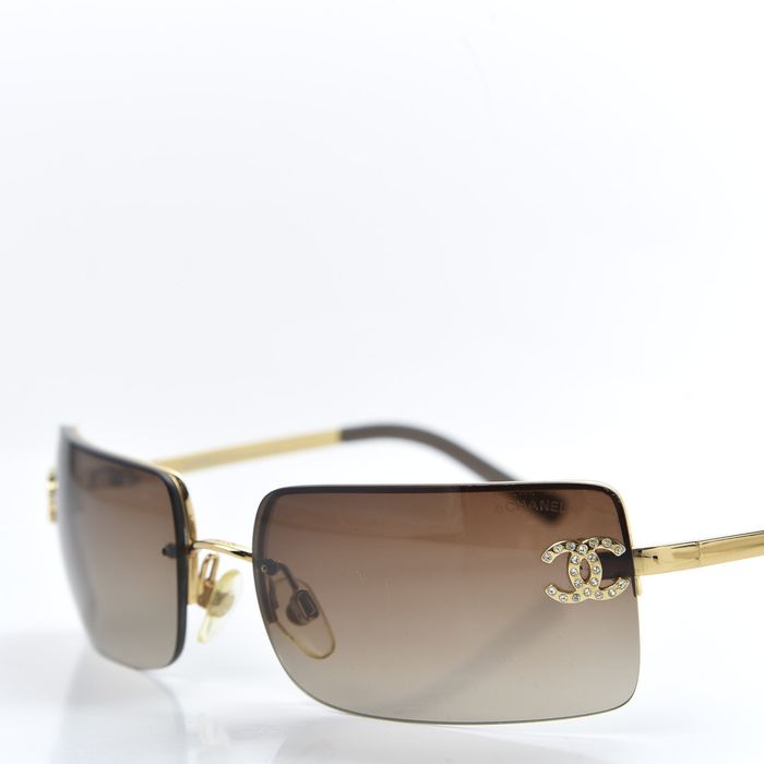 Chanel Sunglasses Coco Mark matelasse rhinestone Brown Women's 4092-B  Vintage