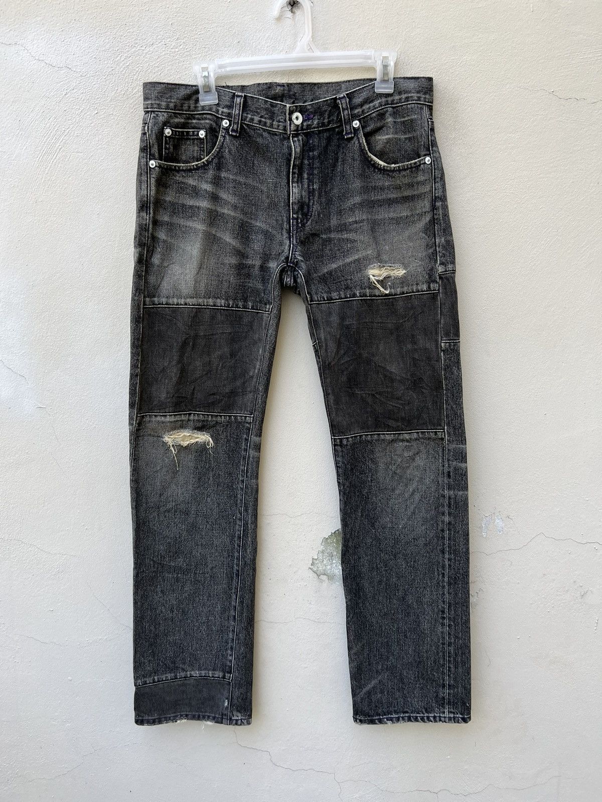 Japanese Brand 2003 Neighborhood Savage Rips Patchwork Denim Selvedge Jeans Size US 31 - 3 Thumbnail