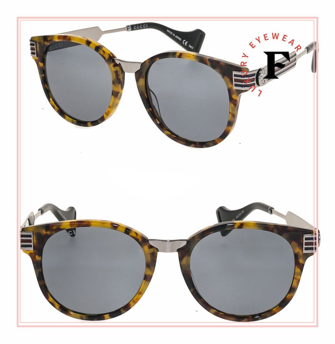 GUCCI Stripe 0586 Ruthenium Aviator Sunglasses GG0586S - Sunglasses