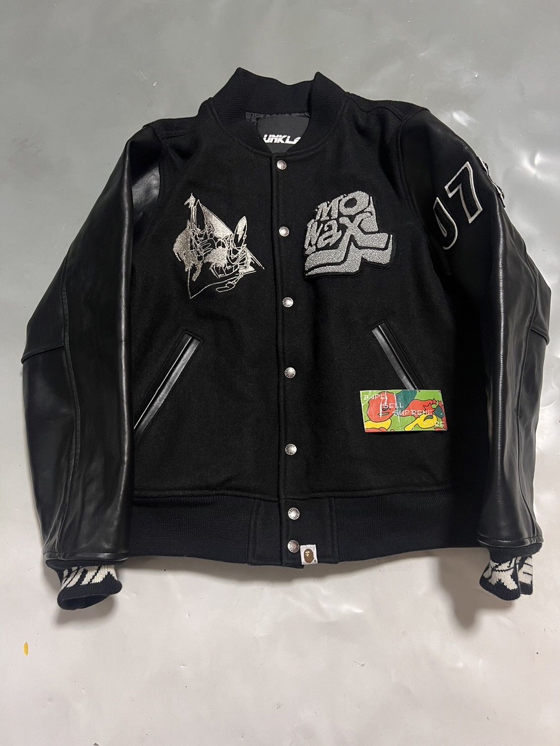 image of Very Very Bape Unkie Versity Jacket in Black, Men's (Size XL)